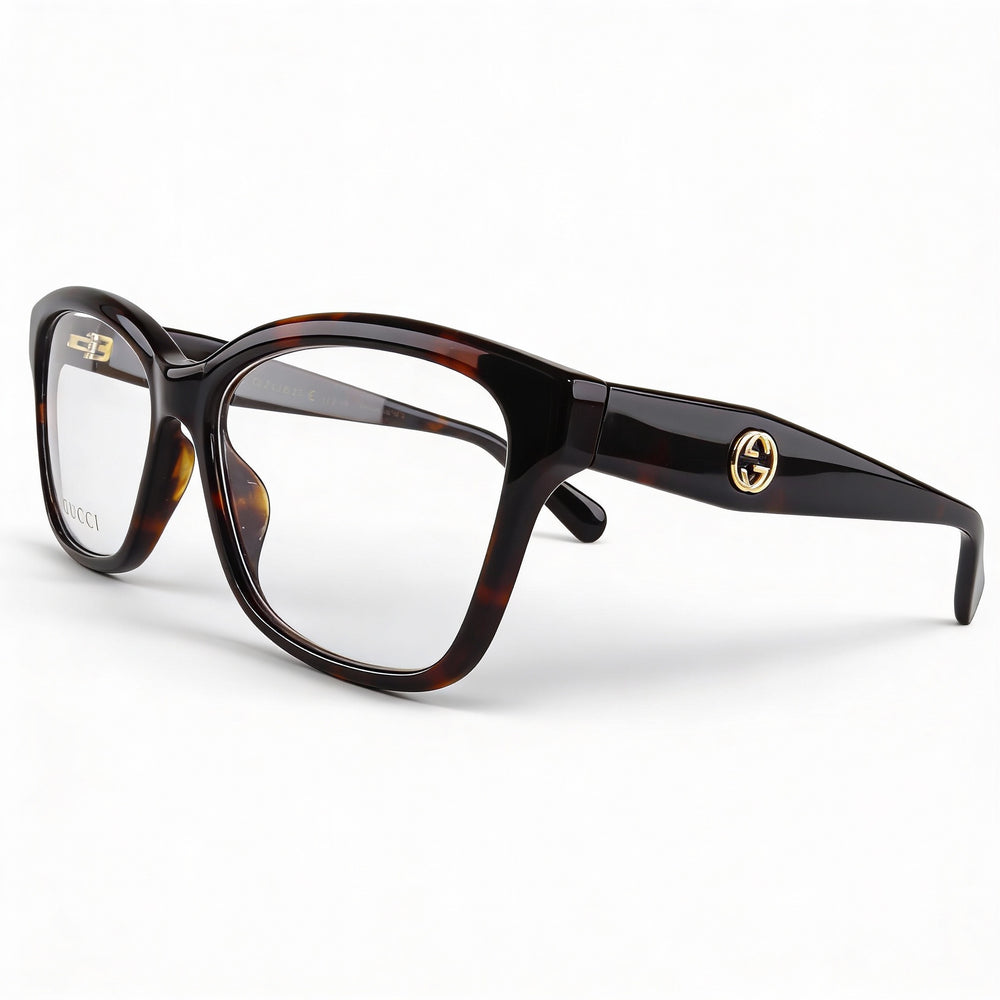 Gucci Women's Havana Acetate Cat Eye Full Rim Eyeglasses with Clear Customisable Lenses, 55mm Lens Width