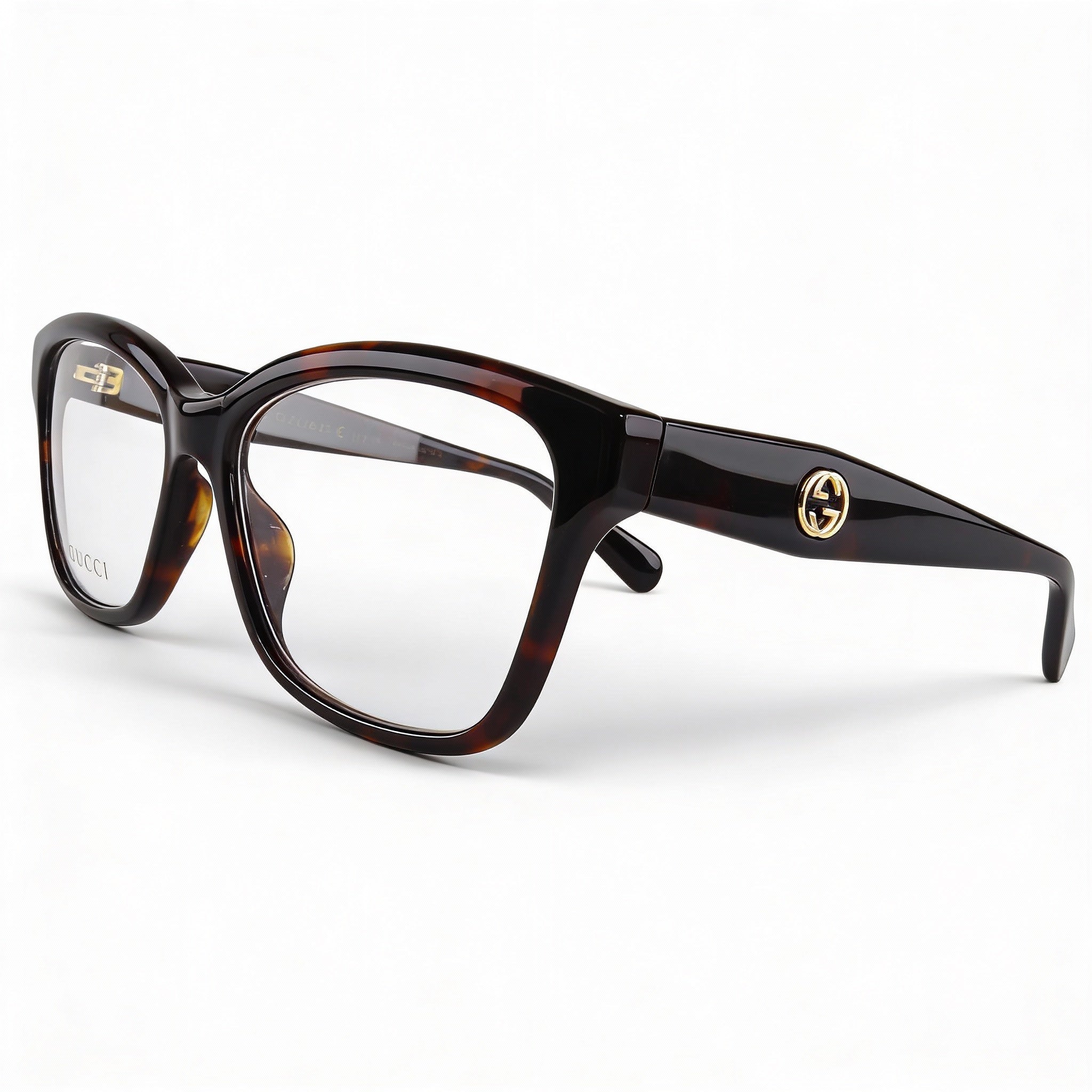 Gucci Women's Havana Acetate Cat Eye Full Rim Eyeglasses with Clear Customisable Lenses, 55mm Lens Width, Photo 1