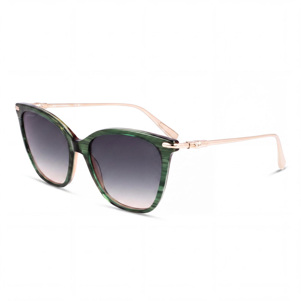 Gafas de sol casuales Longchamp para mujer, a rayas verdes, de acetato, UV 400, no polarizadas, con lente gris 55-17-145
