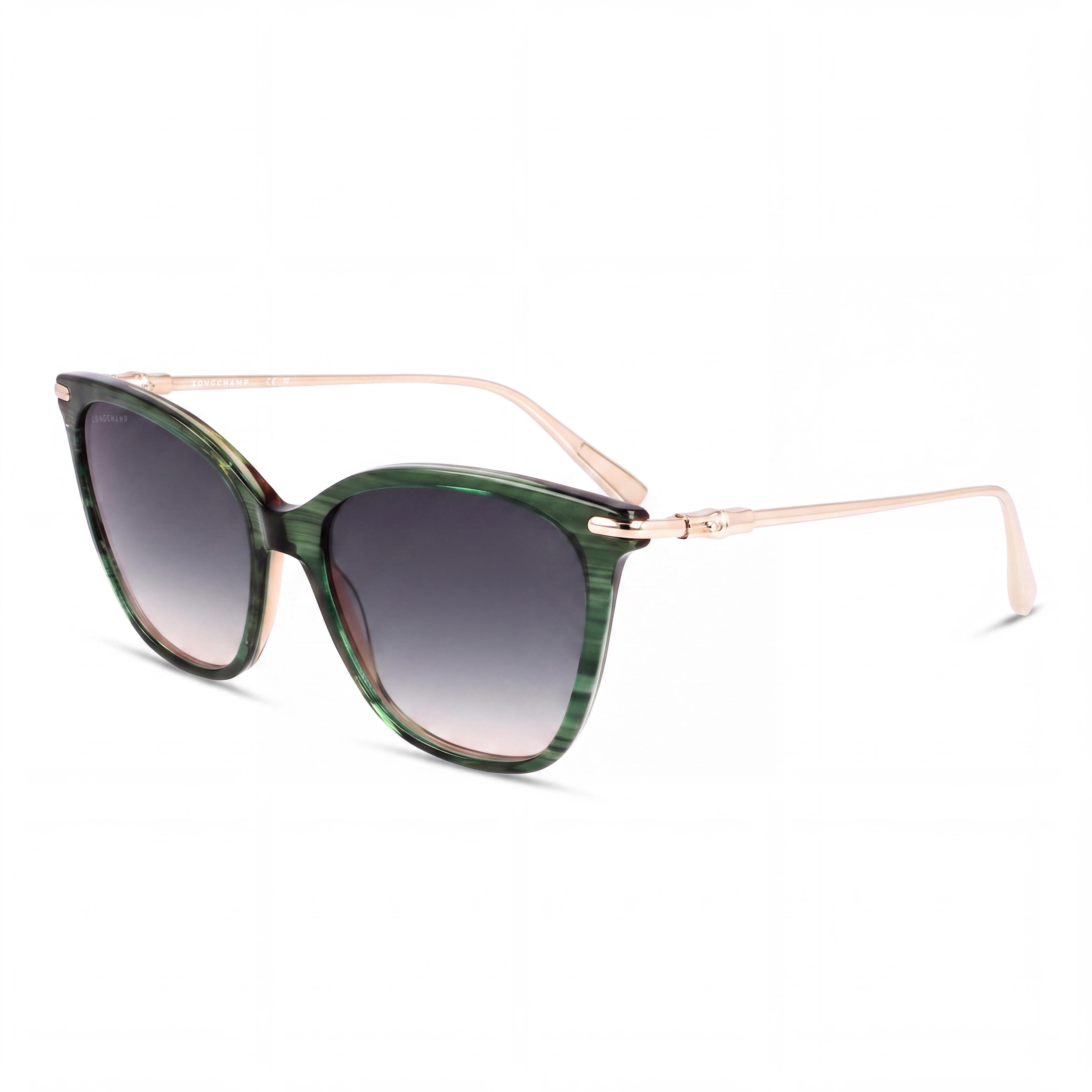 Longchamp Casual Women's Striped Green Acetate UV 400 Non-Polarized Grey Lens Sunglasses 55-17-145, Photo 1