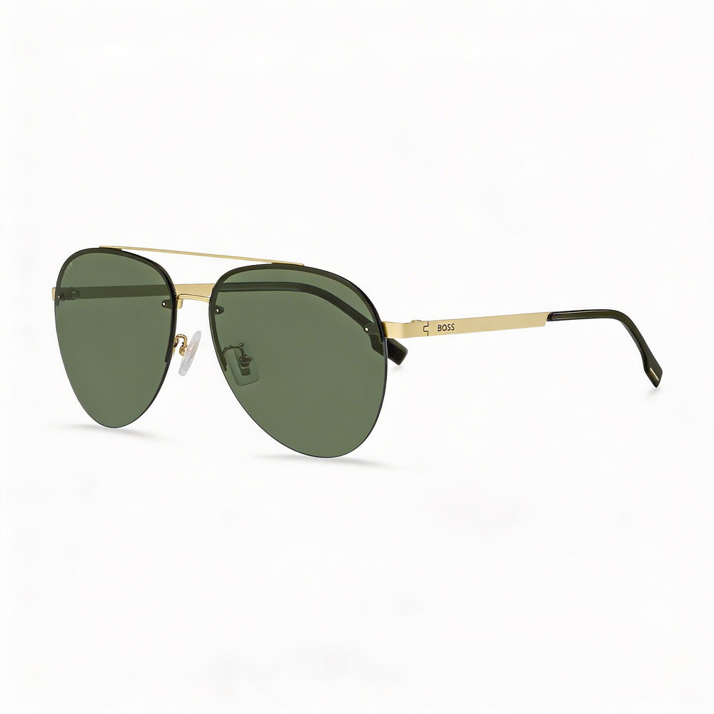 Gafas de sol HUGO BOSS para mujer con montura metálica moderna, lentes de policarbonato dorado mate con protección UV, ancho de la lente 62 mm