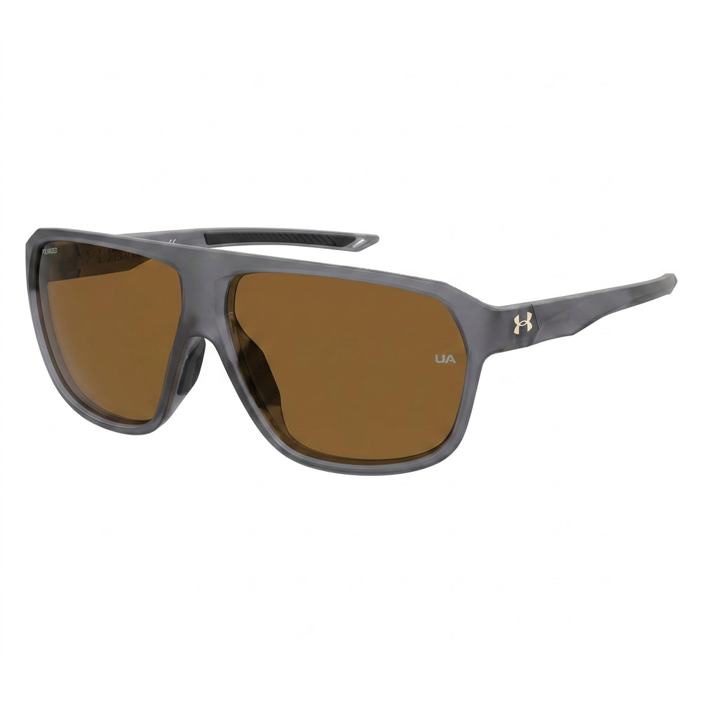 Under Armour UA DOMINATE/F Unisex Sport Sunglasses, Transparent Grey Polyamide Frame, Brown High Contrast Non-Polarized Lenses 65mm