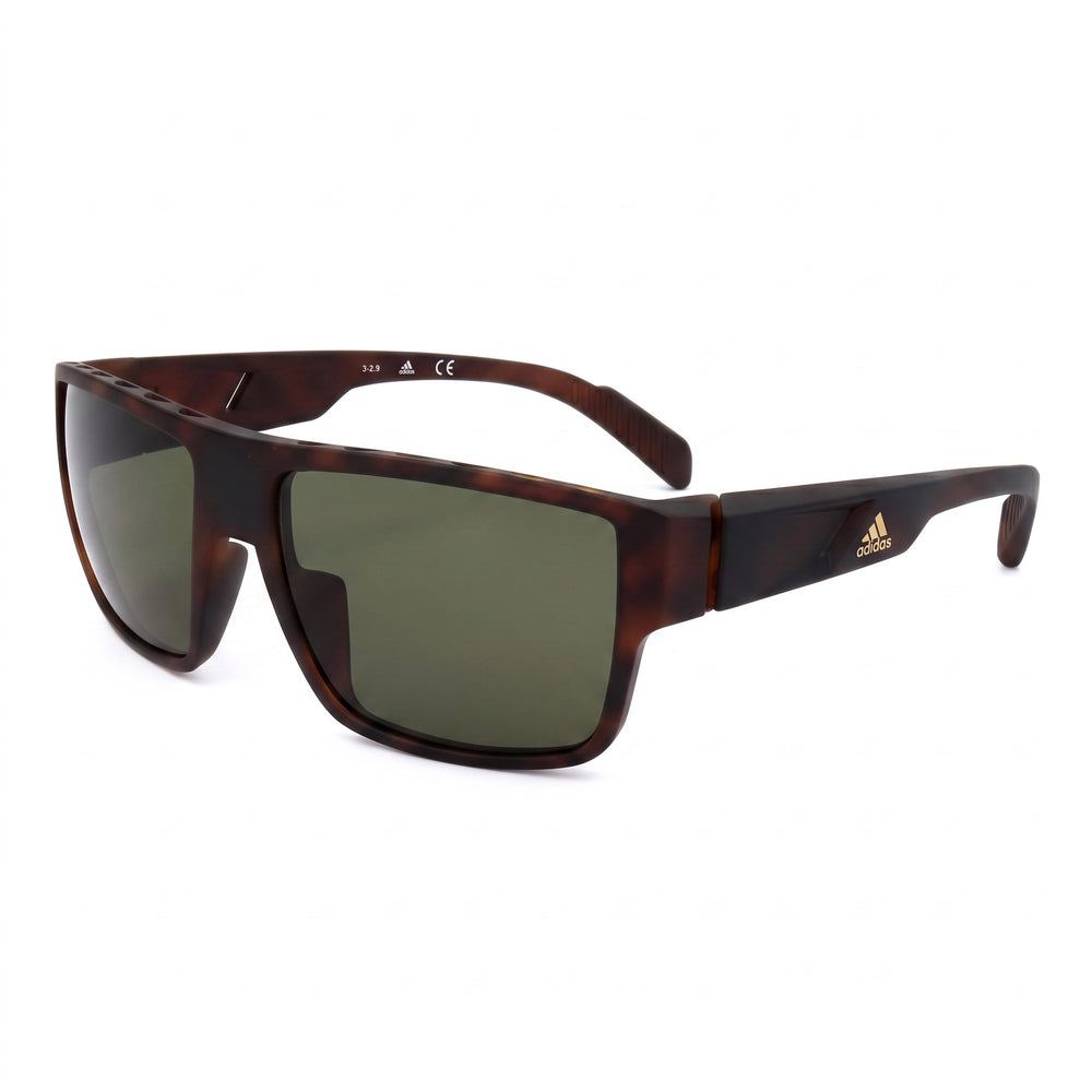 adidas SP0006 Gafas de Sol Rectangulares para Hombre, Montura de Compuesto Marrón Oscuro con Lentes Verdes con Protección UV 57-16-135