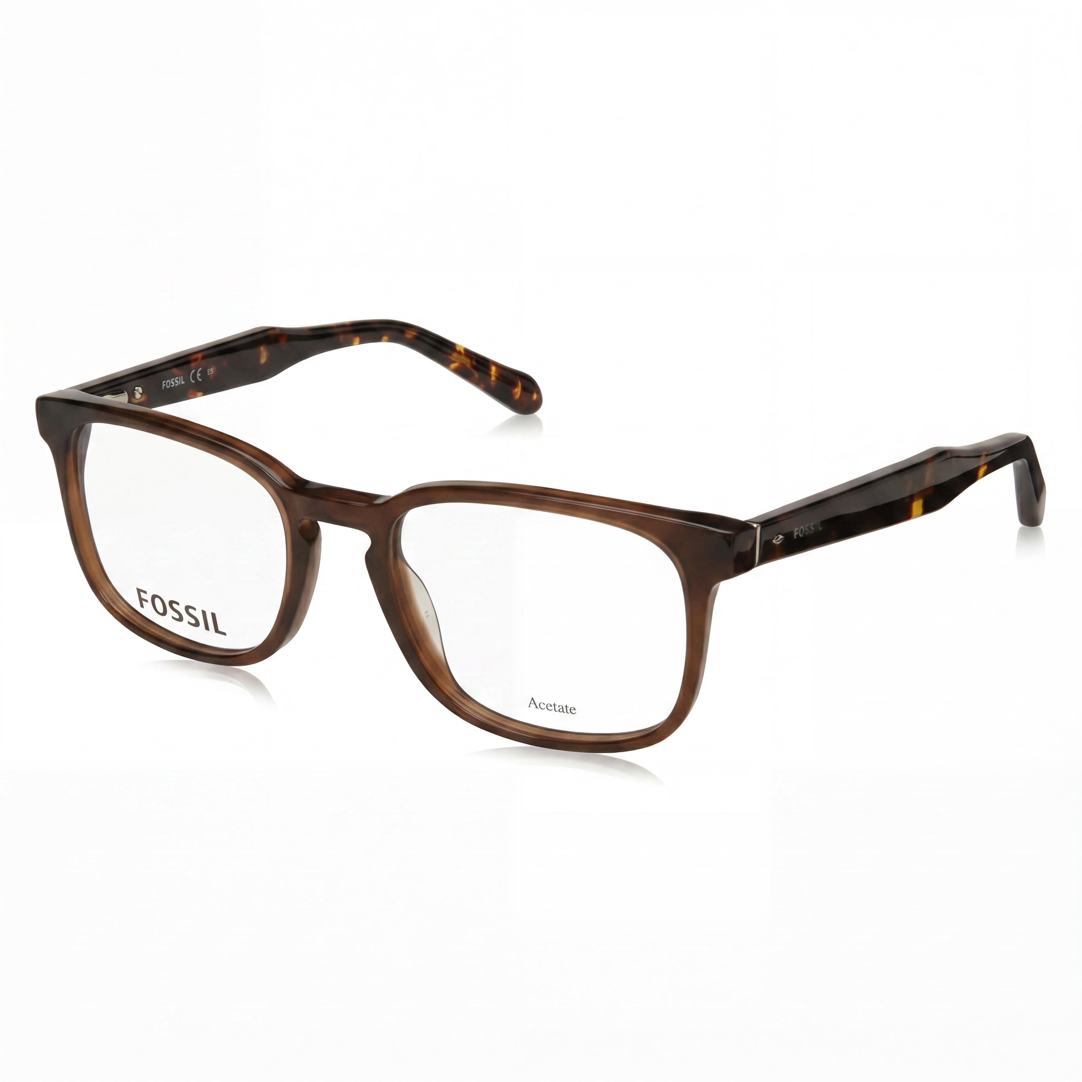 Montura de gafas de acetato para mujer Fossil 7014, color marrón cristal, ancho de lente de 51 mm, puente de 20 mm, patilla de 145 mm, Photo 1