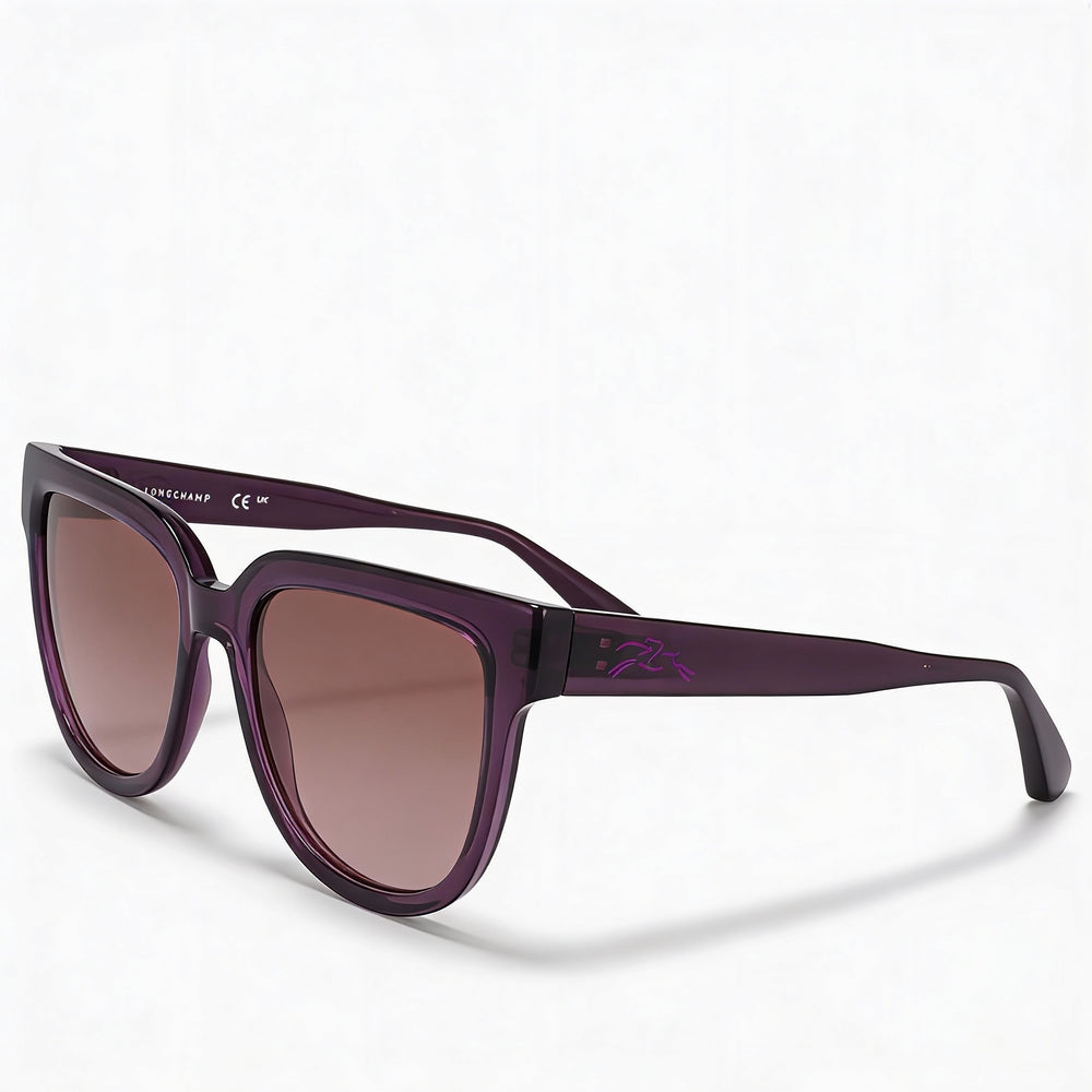 Longchamp Casual Women's Sunglasses with Iniettato Frame and Polycarbonate Lenses, Transparent Plum, 52mm