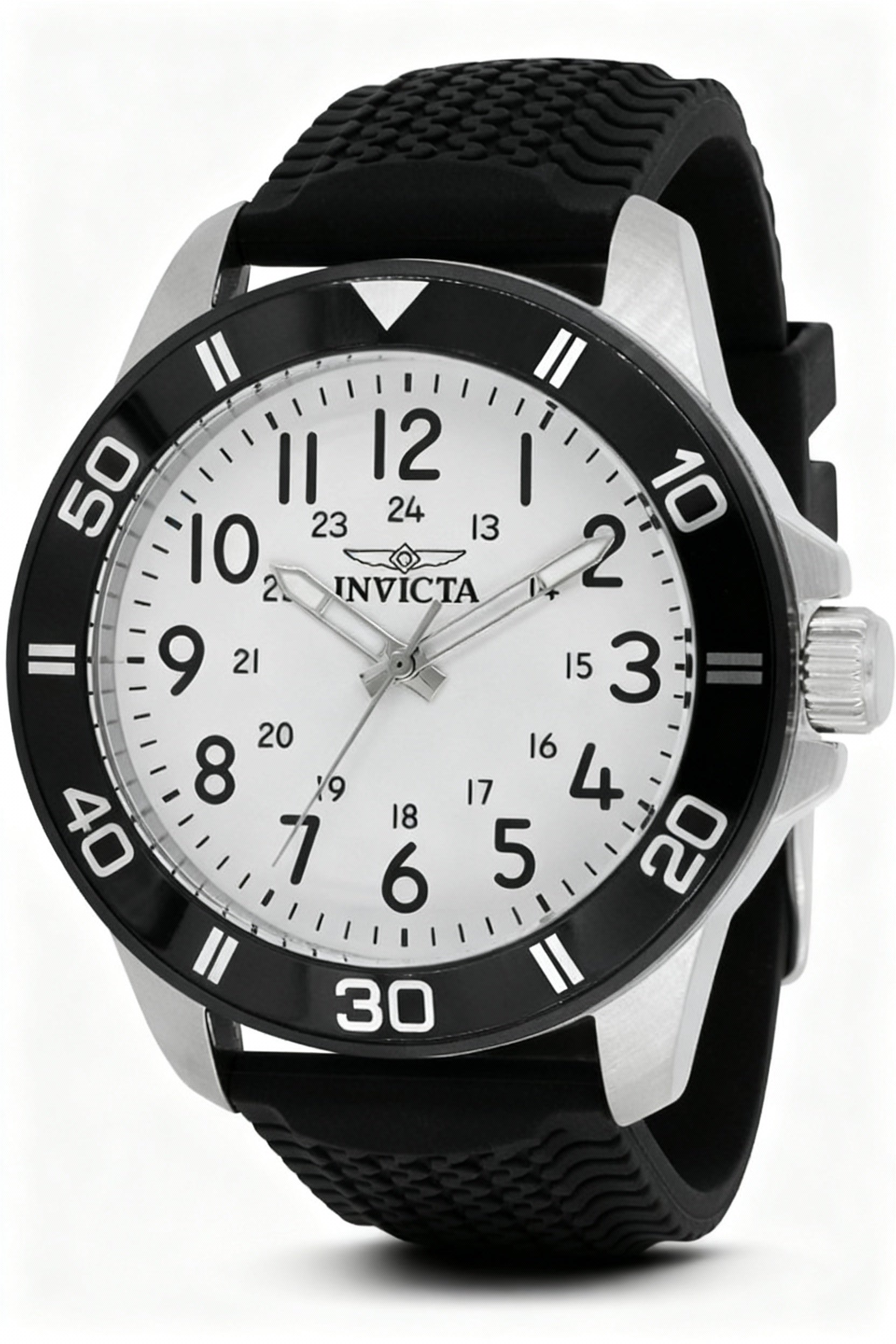 Invicta Pro Diver IN-43629-AMZUK Unisex Quartz Steel Case White Dial Black Silicone Band 100m Water Resistant 45mm Watch