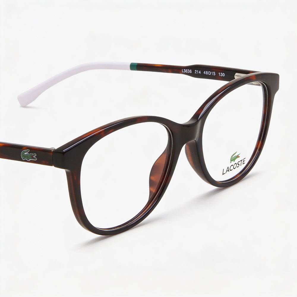 Montura de gafas Lacoste Modern Unisex Havana de plástico con lentes de demostración sin receta, 48 mm