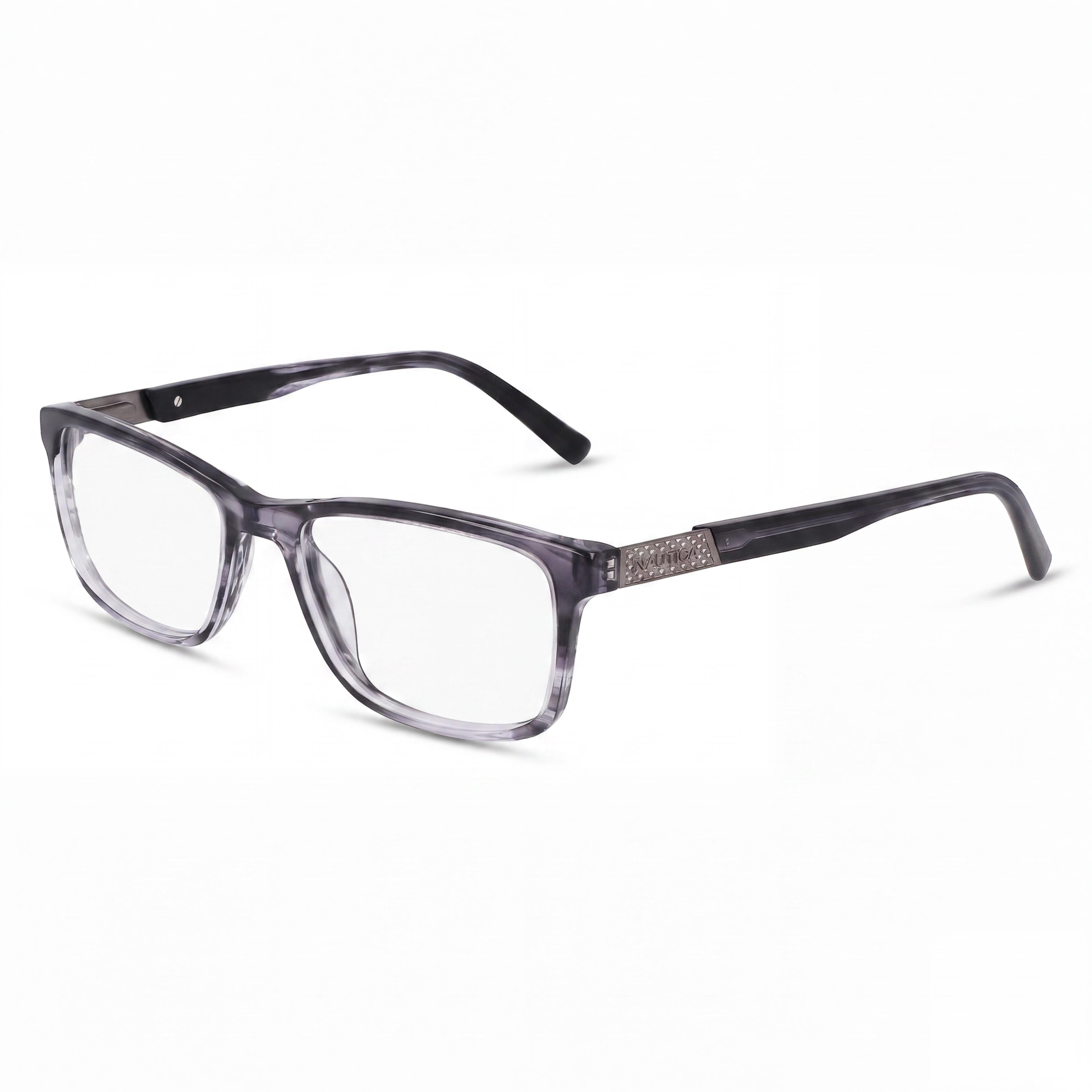 Gafas Nautica N8177 para hombre con montura de metal en color cuerno gris oscuro y lentes transparentes de 53 mm, Photo 1