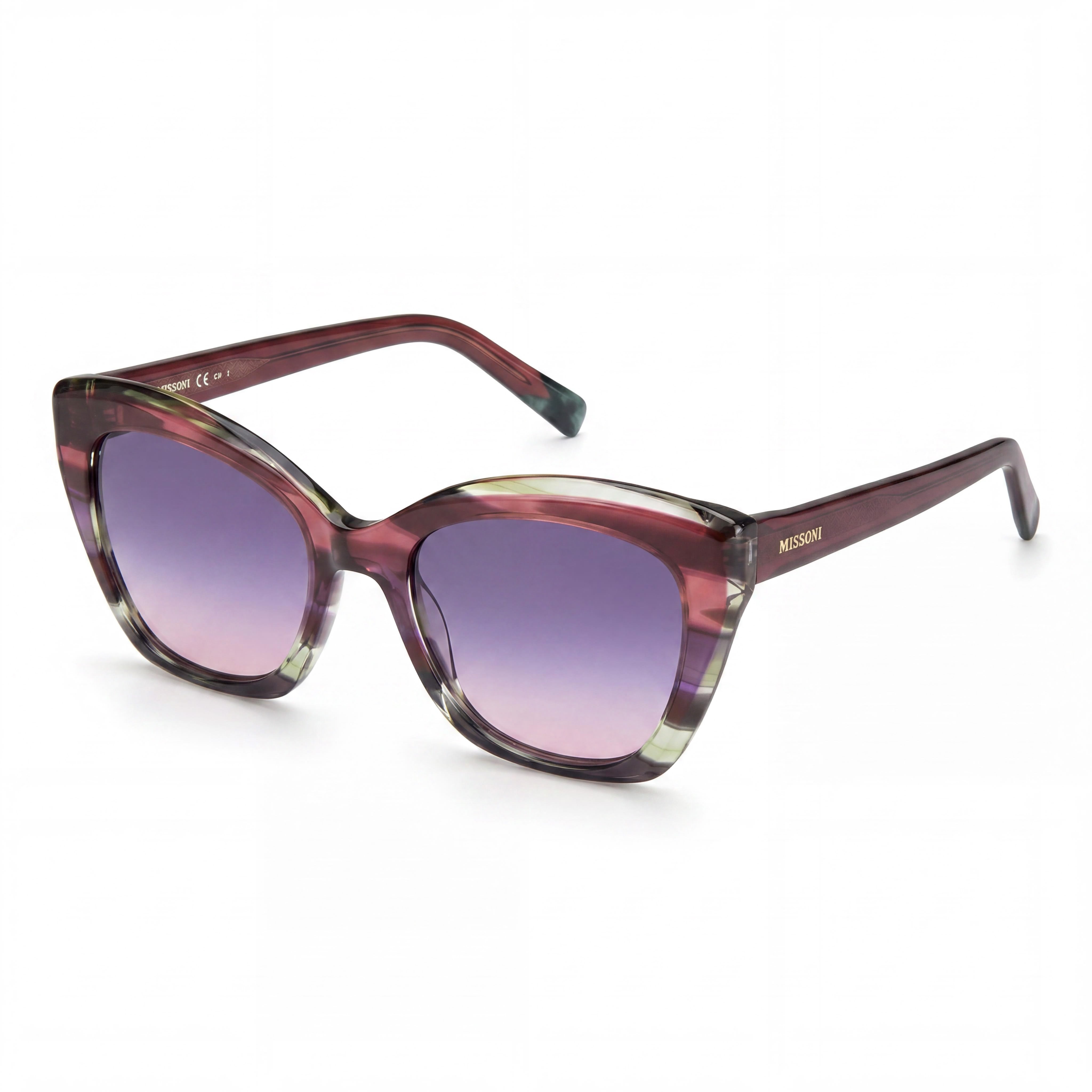 Gafas de sol clásicas M Missoni para mujer con montura de cuerno violeta marrón degradado morado, lentes de acetato con protección UV, 54 mm, Photo 1