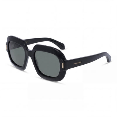 Gafas Ferragamo modernas para hombre con montura de acetato negro y lentes de policarbonato negro, dimensiones 54-20-145