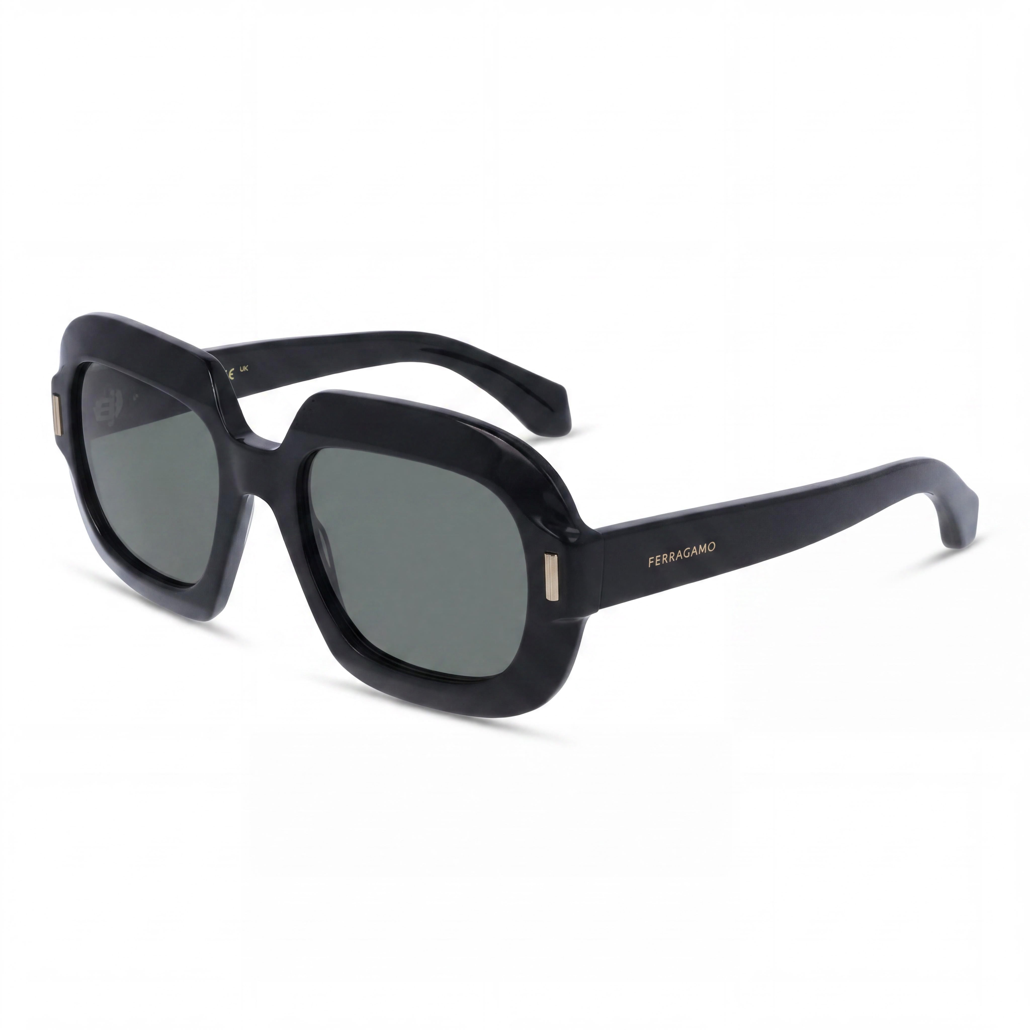 Ferragamo Modern Men's Black Acetate Frame Eyewear with Black Polycarbonate Lenses, 54-20-145 Dimensions, Photo 1