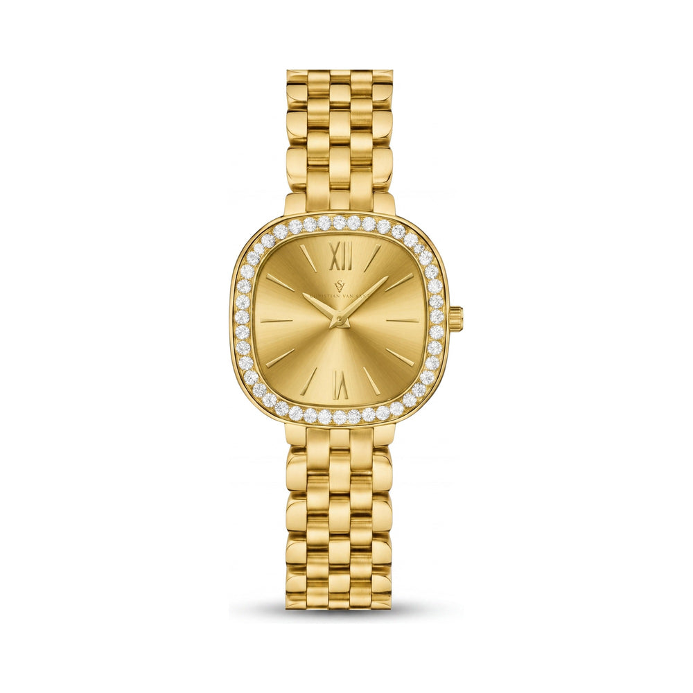 Christian Van Sant CV1265 Women's Gold-Tone Stainless Steel Quartz Watch, Gold Dial, Water Resistant, Mineral Crystal