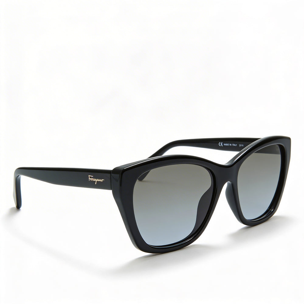 Gafas Ferragamo Classic para mujer, montura de plástico negro con lentes grises degradadas con protección UV de 56 mm