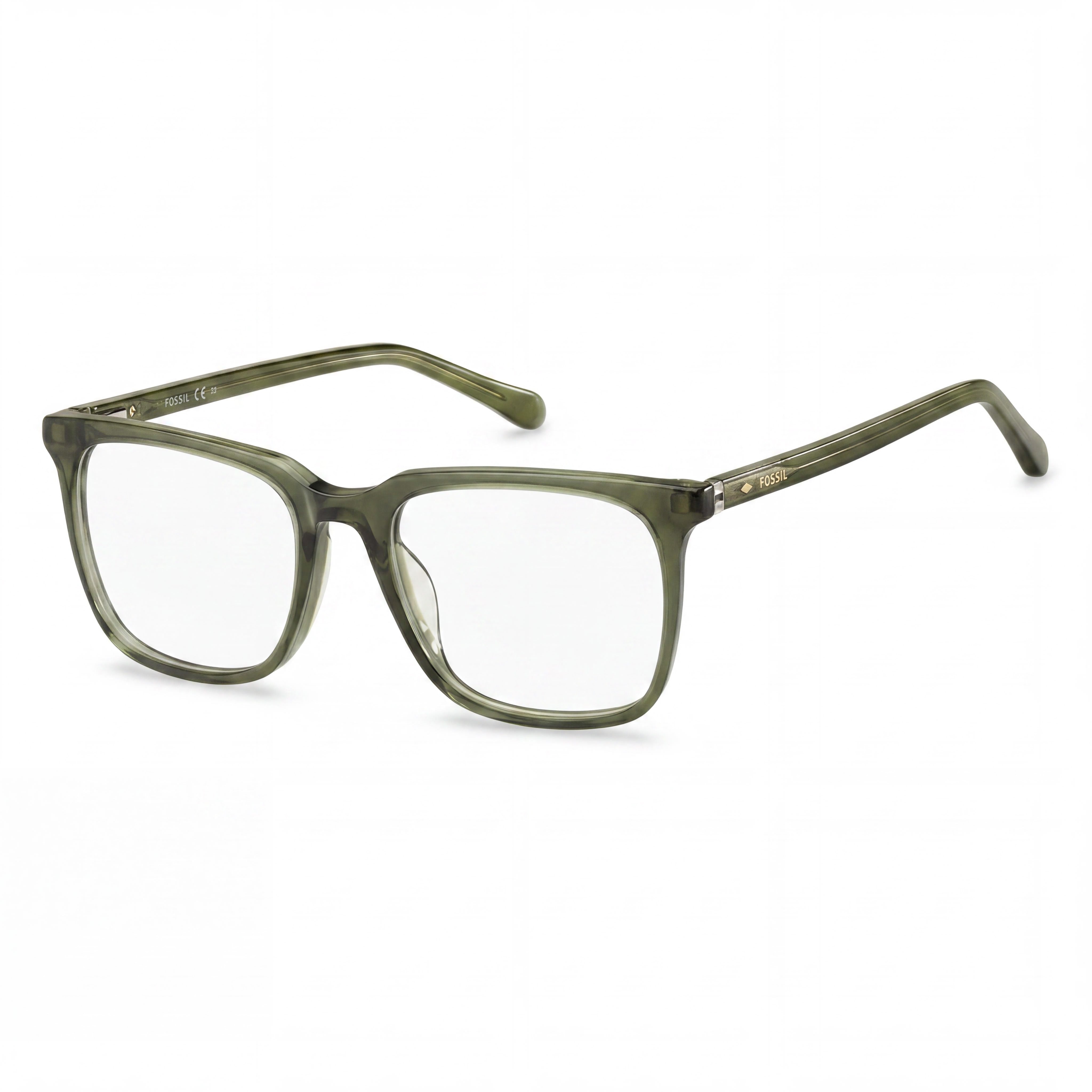 Fossil Fos 7089 Men's Transparent Crystal Green Acetate Square Full Rim Eyeglasses with Polycarbonate Lenses 50mm, Photo 1