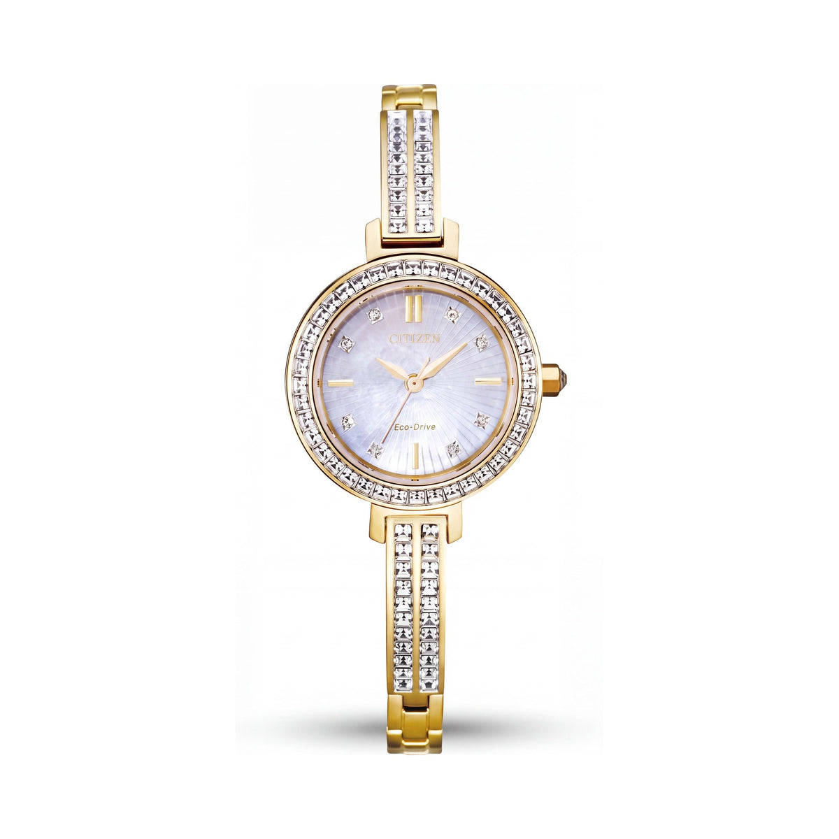 Reloj Citizen Modern Eco-Drive de acero inoxidable en tono dorado con esfera de nácar, resistente al agua, unisex, 25 mm, Photo 1