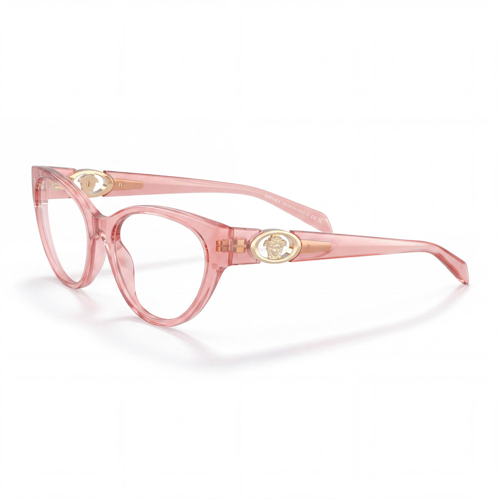 Gafas graduadas Versace VE3372U de ojo de gato para mujer, con montura completa de plástico rosa transparente y lentes de 54 mm