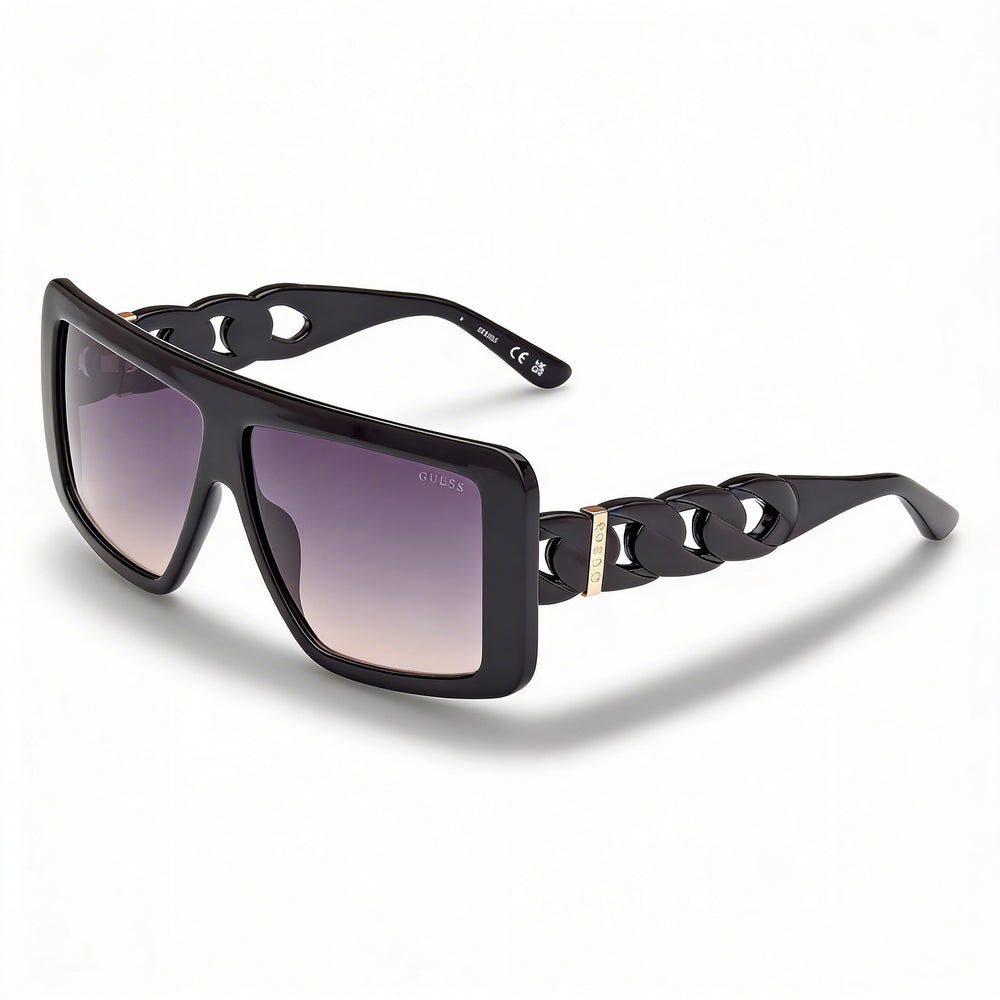 GUESS Modern Women's Shiny Black Injected Frame Sunglasses, UV Protected Polycarbonate Gradient Smoke Lenses 60mm