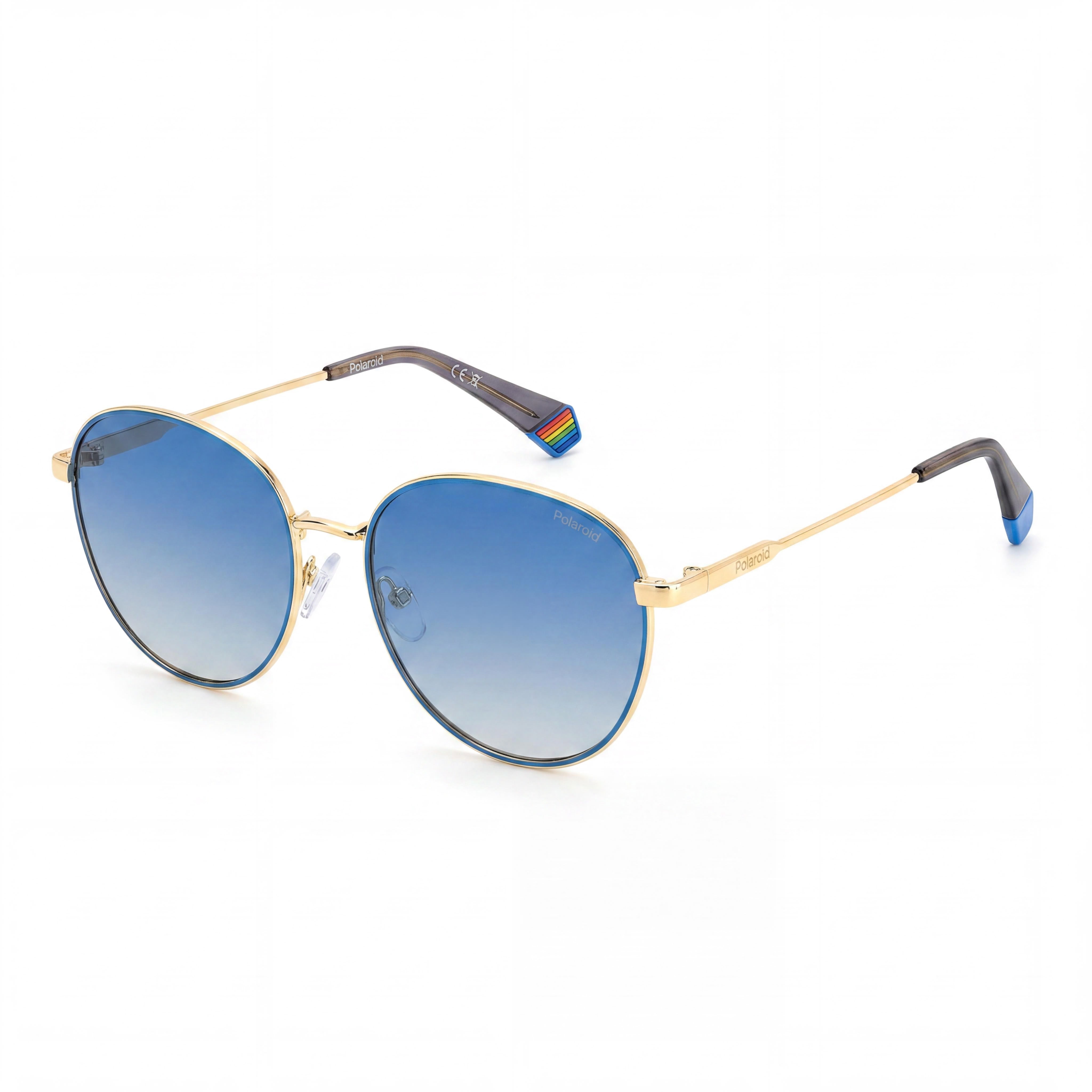 Gafas de sol polarizadas Polaroid casual para hombre, montura de acero inoxidable azul dorado, lentes azules sombreadas, ancho de lente 56 mm, Photo 1