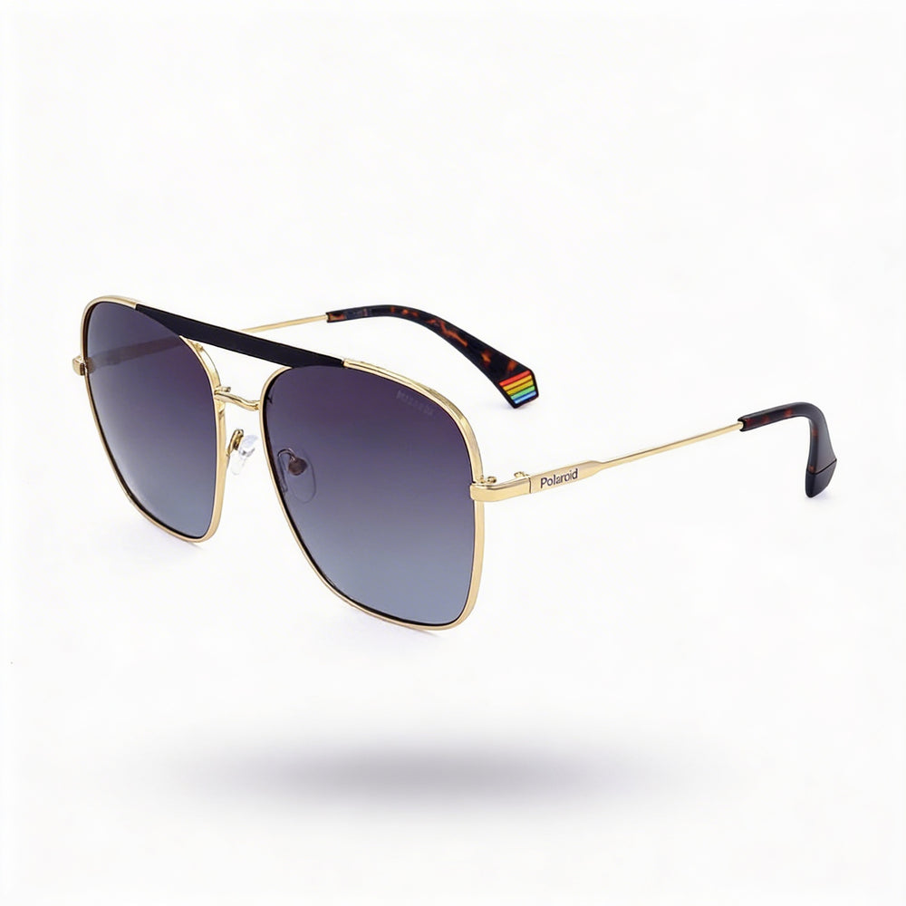 Gafas Polaroid Modern para mujer, de acero inoxidable, mate, negro, dorado y gris, con protección UV 400, talla 59-16-145