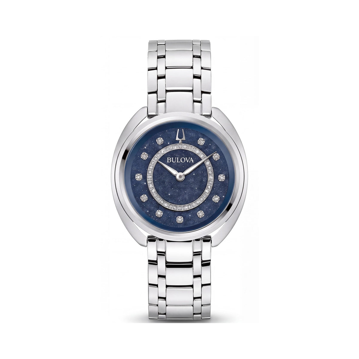 Bulova Women's Silver Stainless Steel Bracelet Watch with Blue Dial, Luminous Hands, 34mm Case, Photo 1