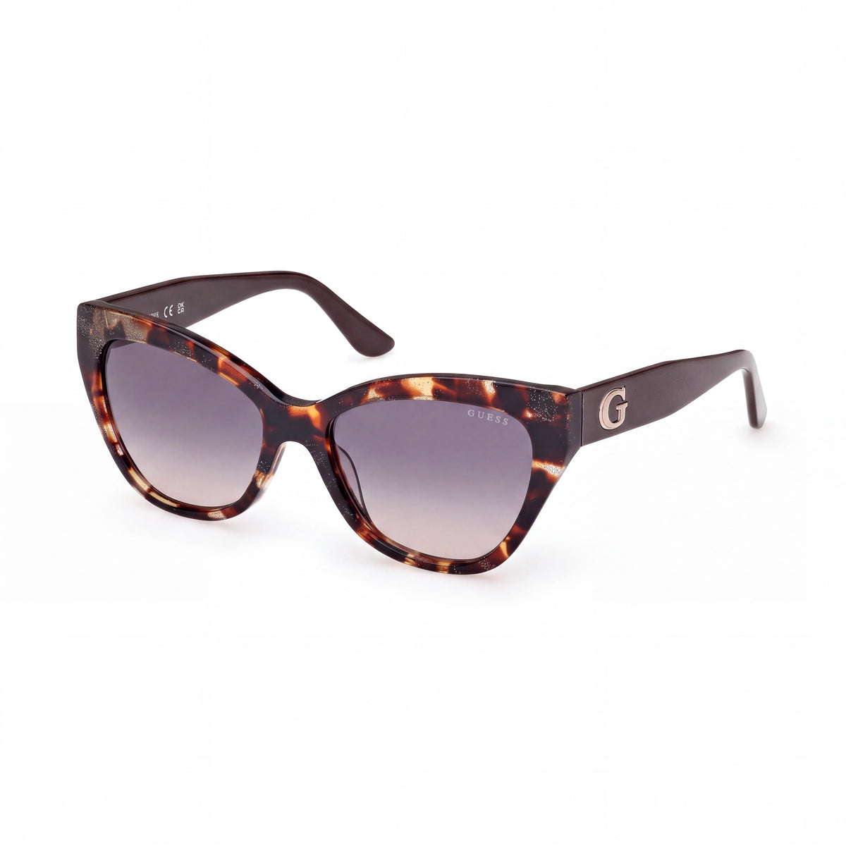 GUESS Gu00204 Gafas de sol de plástico para mujer, montura habana oscuro brillante, lente marrón oscuro degradado, protección UV 55-17-140, Photo 1