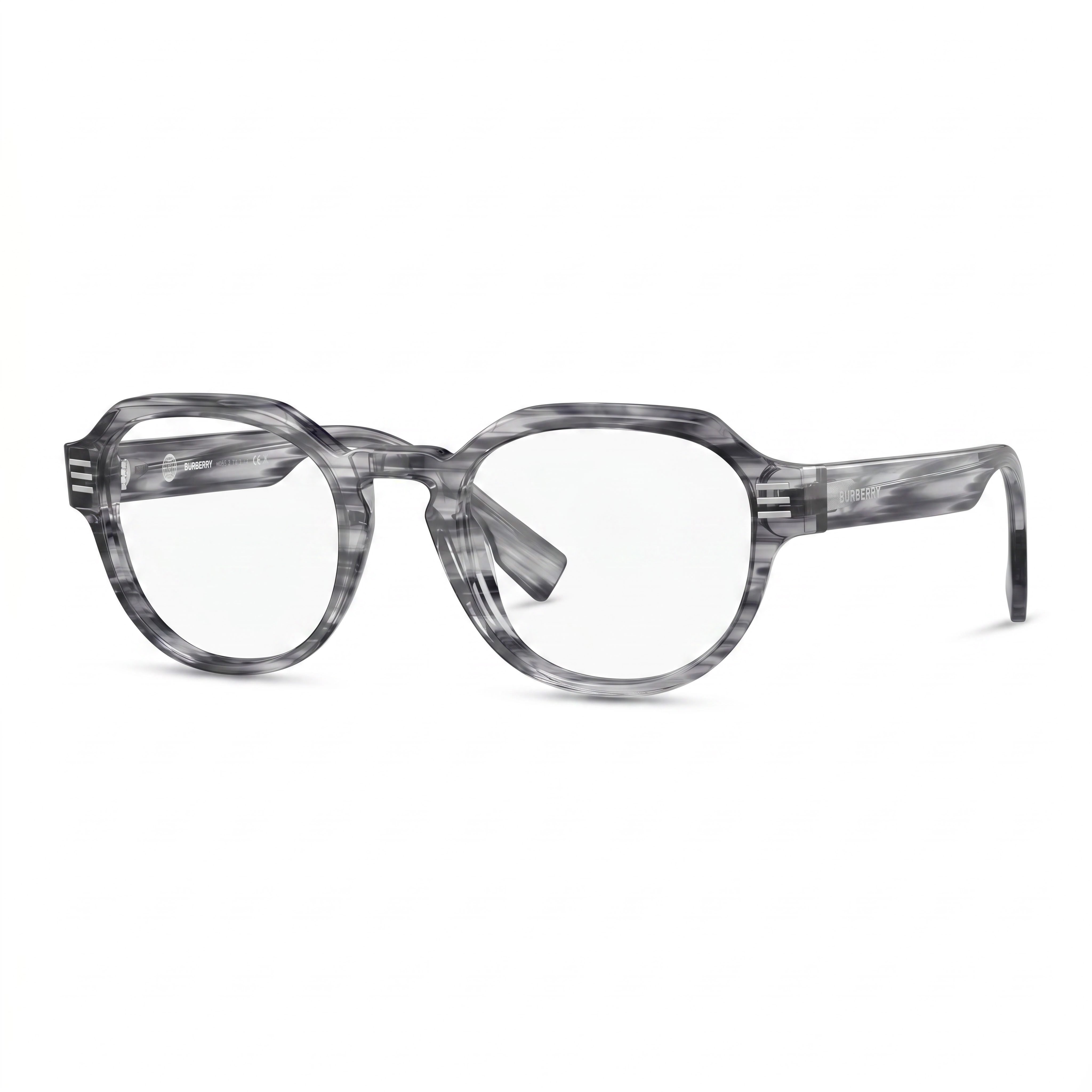 BURBERRY Men's Eyeglasses Frames for Prescription Lenses, Showcasing a Striped Gray Frame Finish, Photo 1