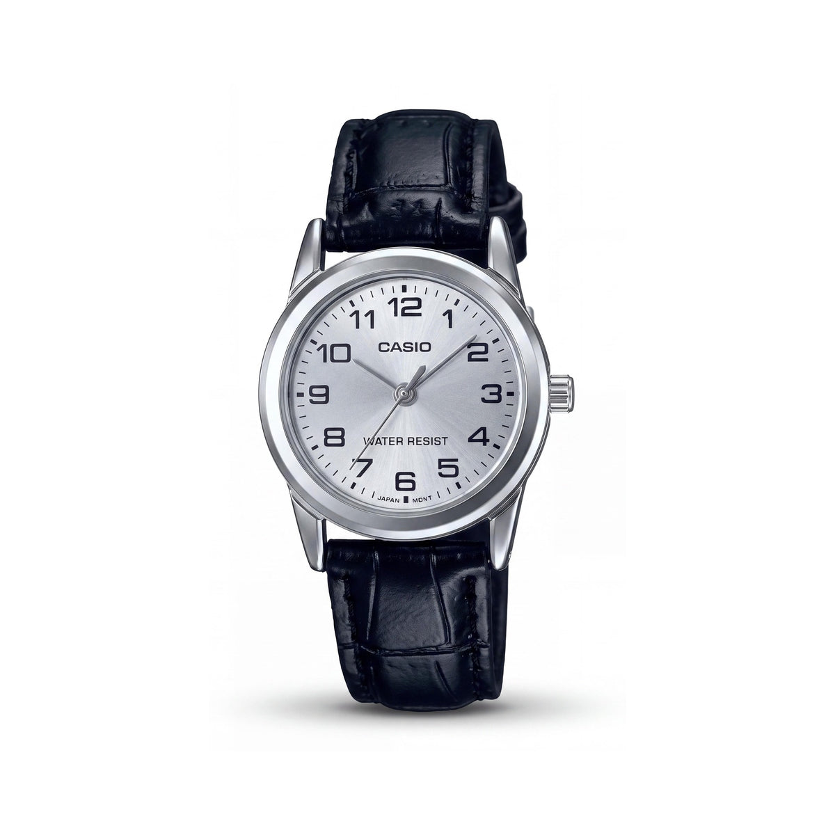 Reloj analógico Casio japonés para mujer, caja de acero inoxidable marrón/plateada, correa de piel, que brilla en la oscuridad, 31 mm, Photo 1