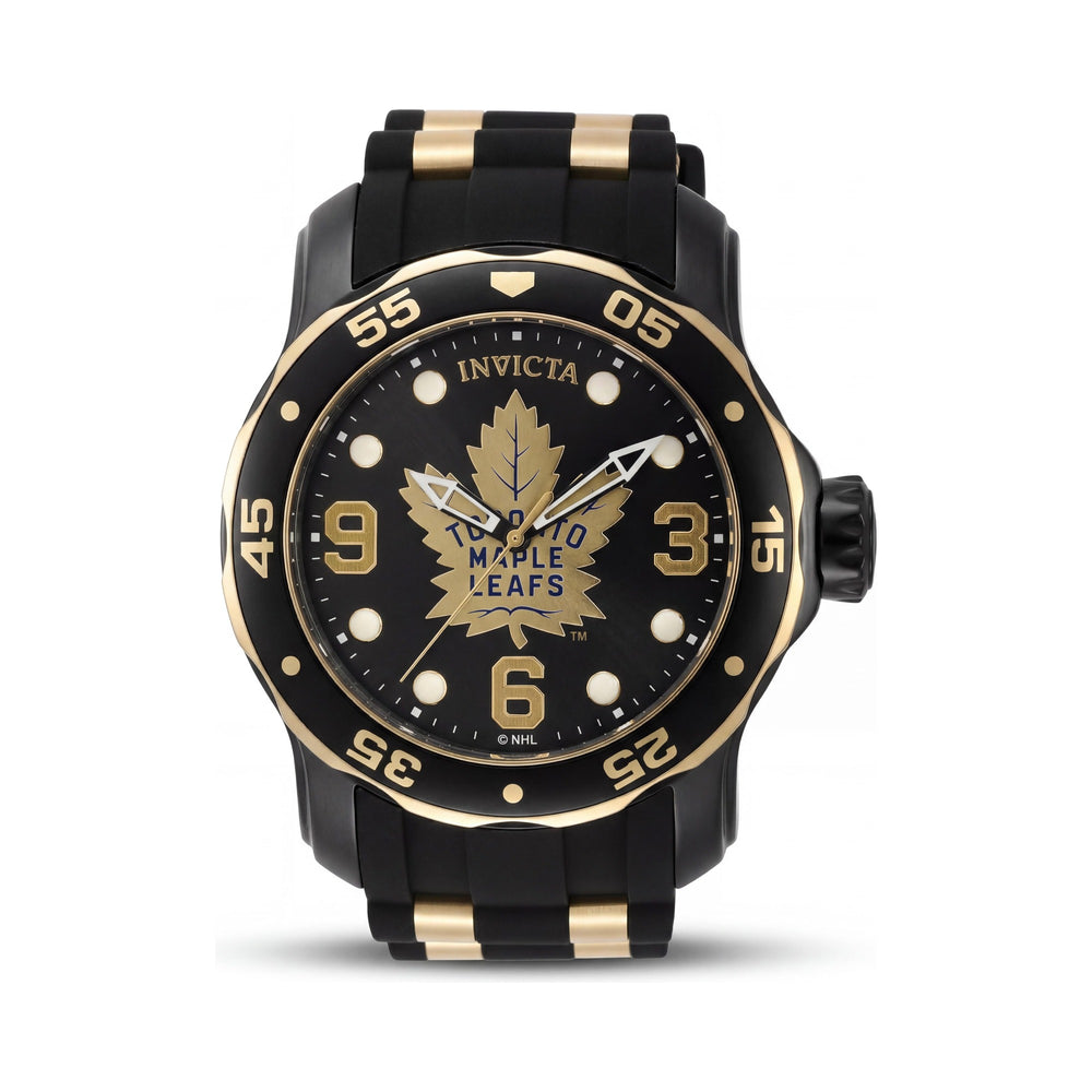 Reloj Invicta NHL IN-42326-AMZUK para hombre, de acero inoxidable, silicona, resistente al agua, color negro y dorado, de 48 mm.