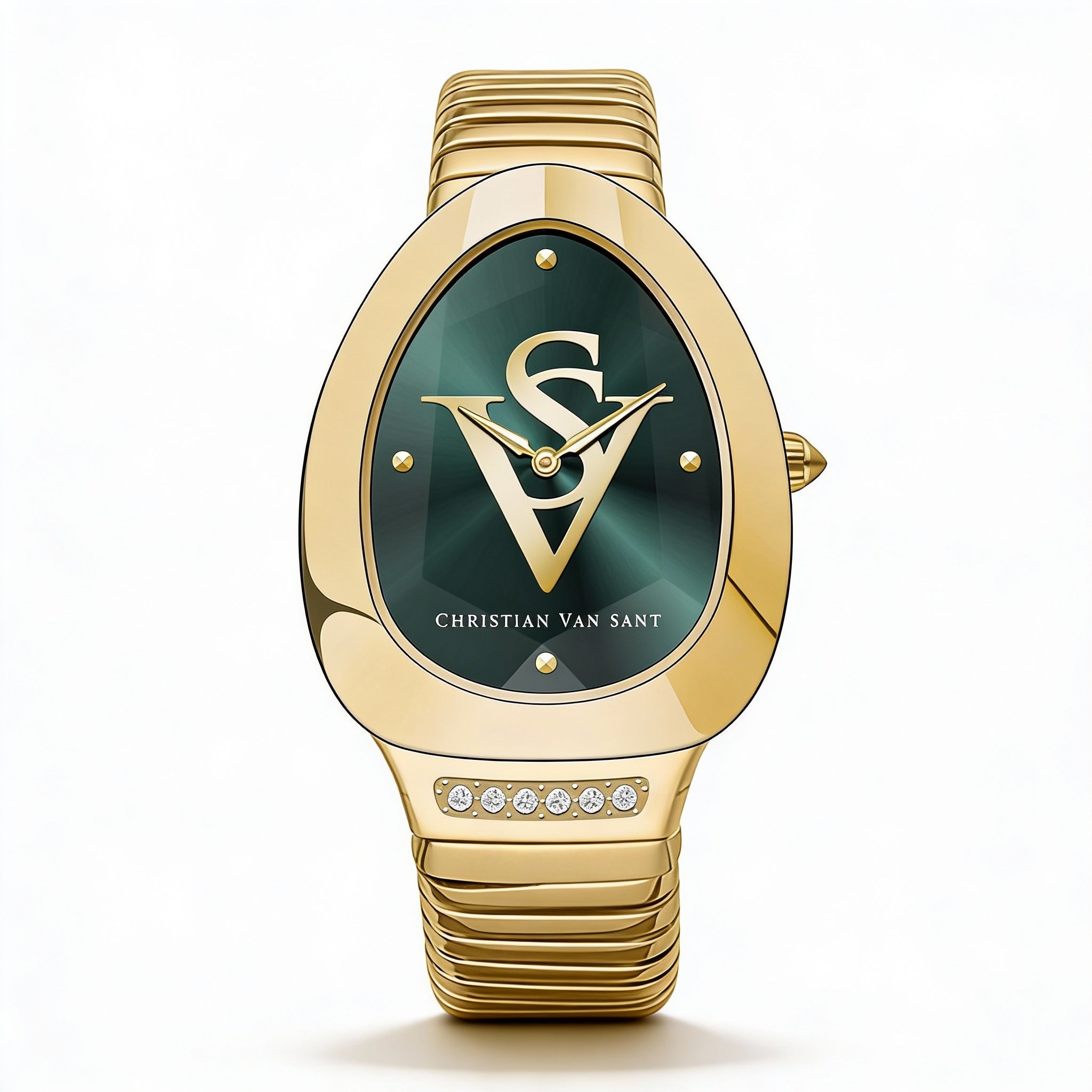 Reloj de cuarzo Christian Van Sant para mujer, resistente a los arañazos, de acero inoxidable y esfera verde., Photo 1