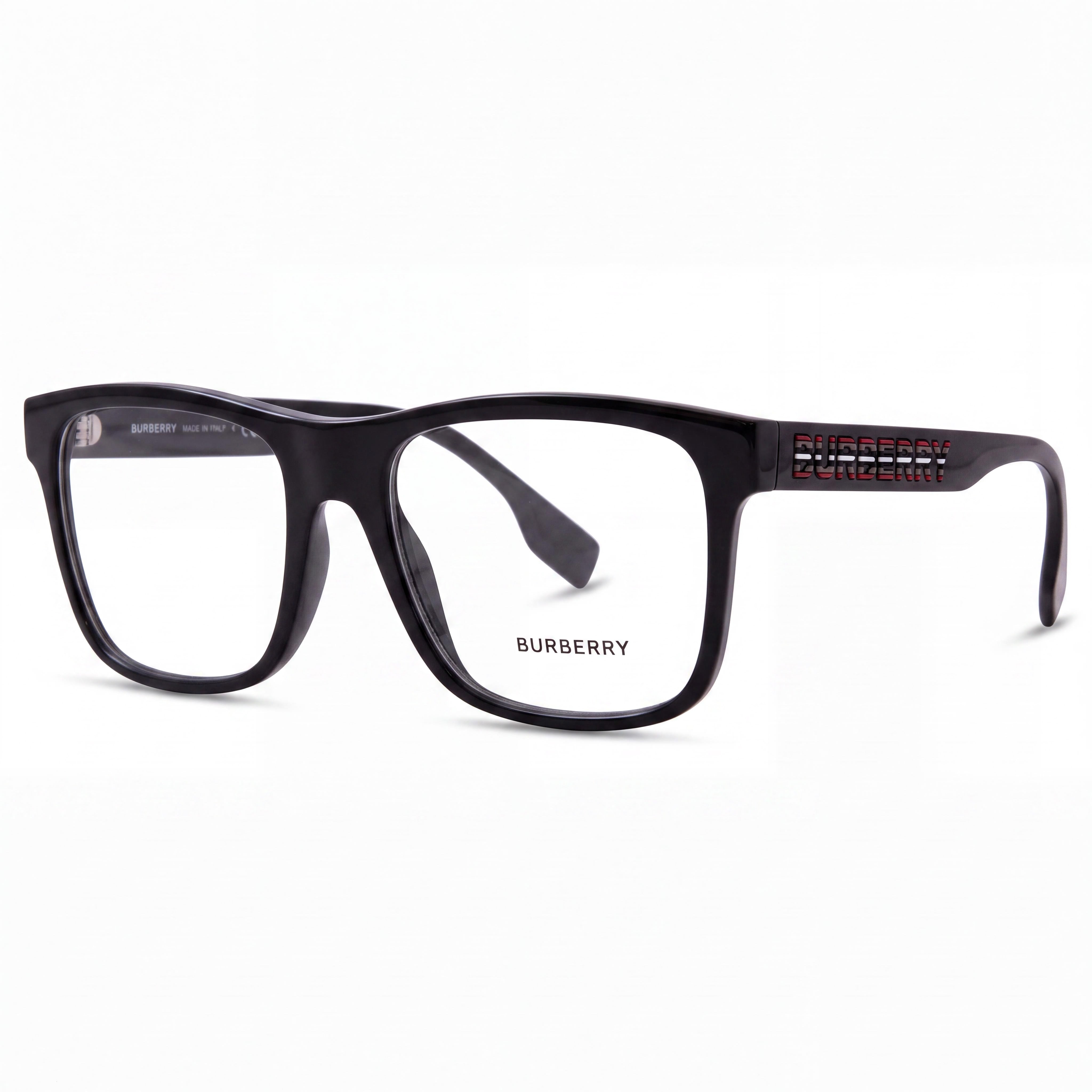 BURBERRY Be 2353 Men's Full Rim Square Plastic Eyeglasses with Clear Polycarbonate Lenses Black 55mm, Photo 1
