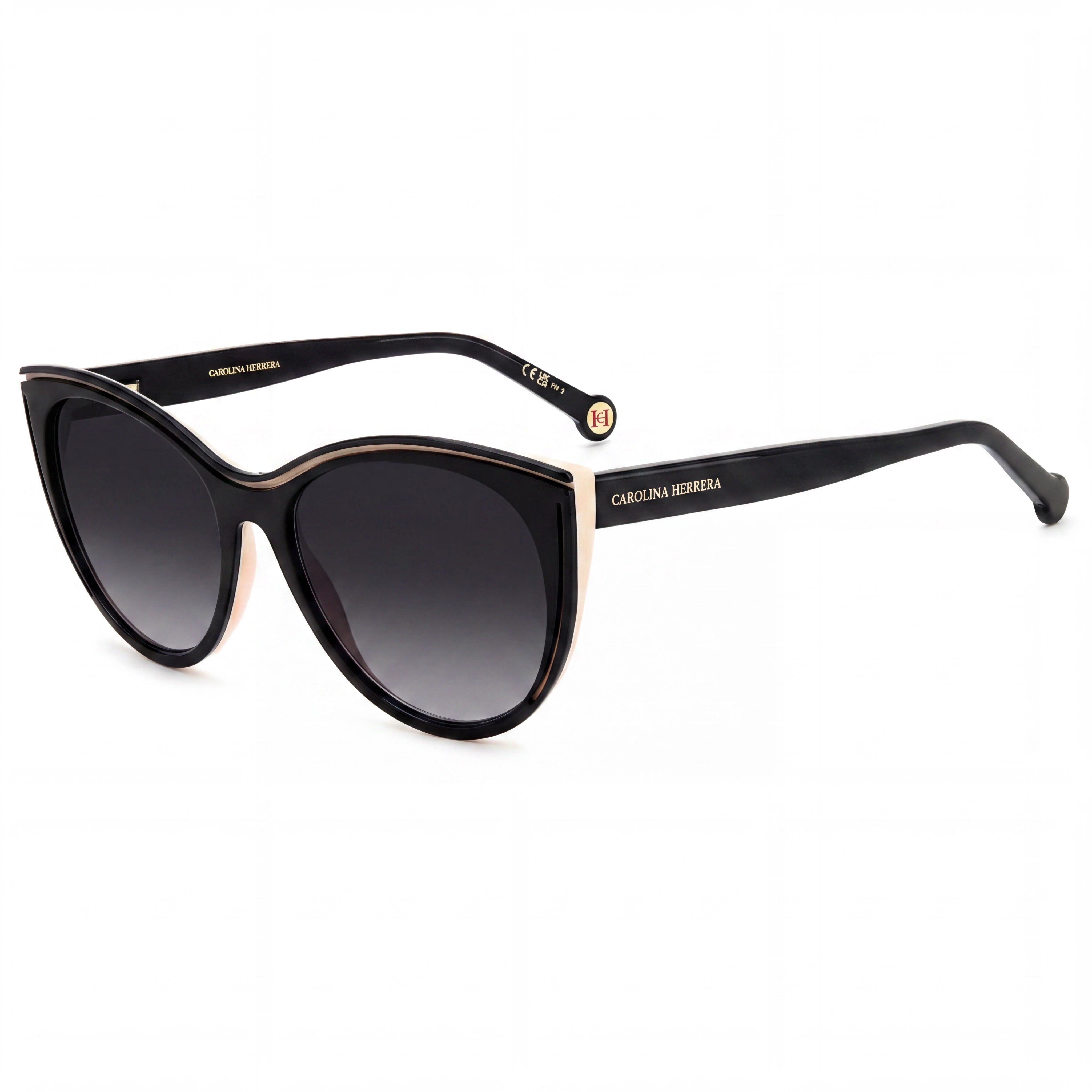 Gafas de sol Carolina Herrera Modern para mujer, de plástico, color negro, nude, gris oscuro, sin polarizar, con protección UV, 56-17-145, Photo 1