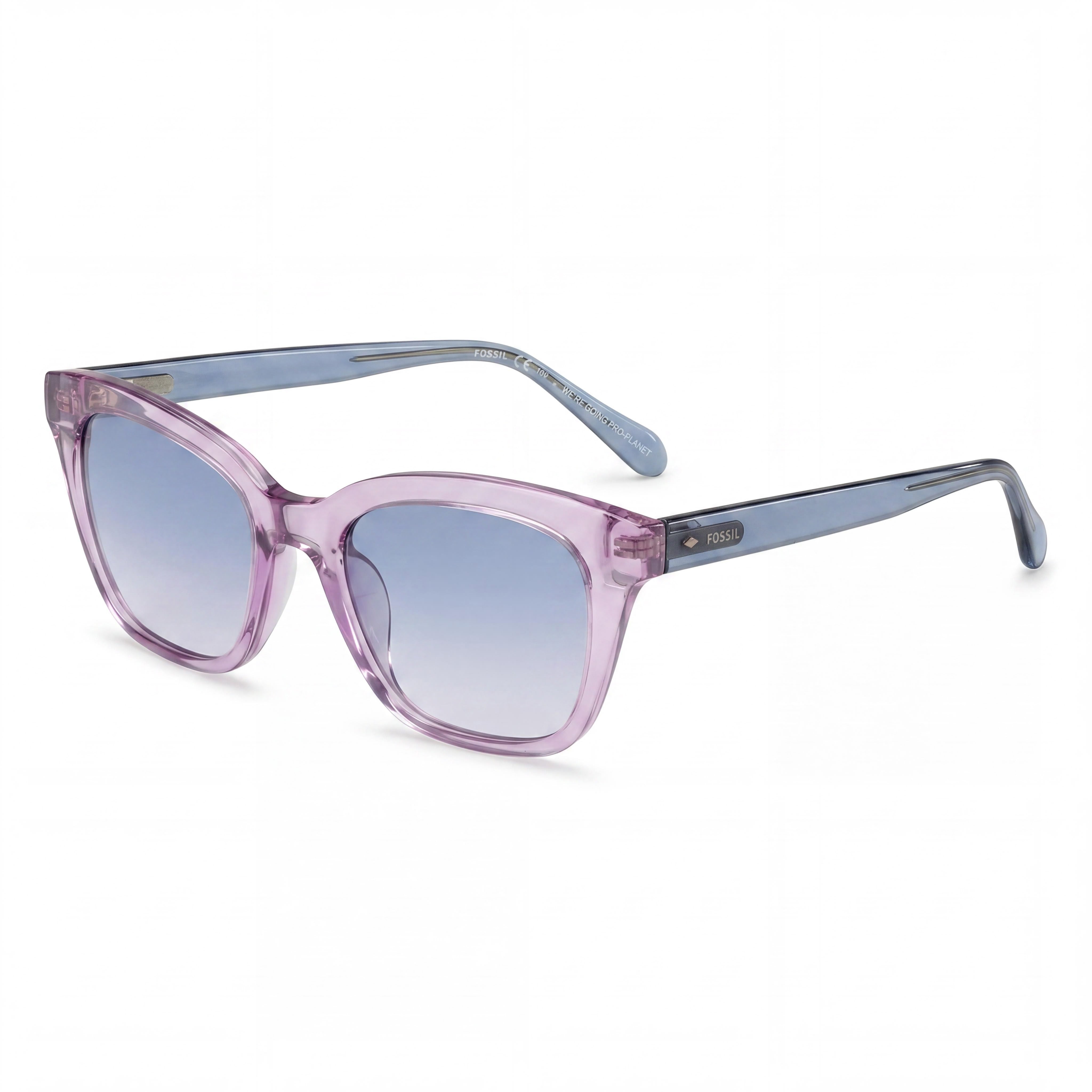 Gafas de sol Fossil casuales para mujer, de poliamida ecológica color lila con protección UV y lentes dobles degradadas en azul y melocotón de 51 mm, Photo 1