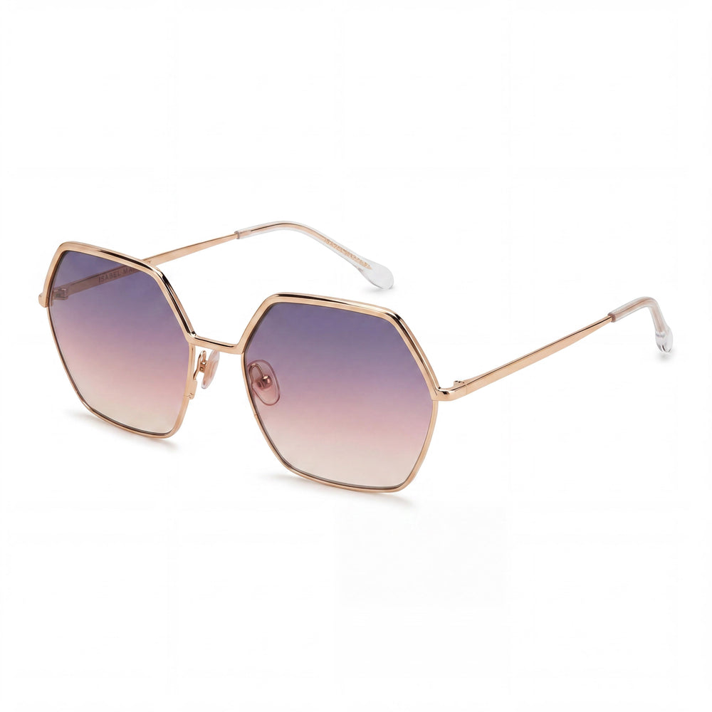 Isabel Marant Thin Metal Edgy Women's Stainless Steel Rose Gold Grey UV Protected Sunglasses with Purple Lenses 59mm