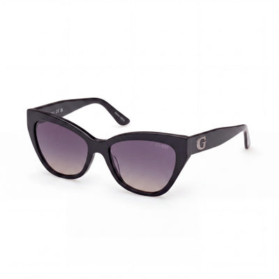GUESS Gu00204 Women's Shiny Black Plastic Sunglasses with Gradient Smoke UV 400 Non-Polarized Lenses 55mm