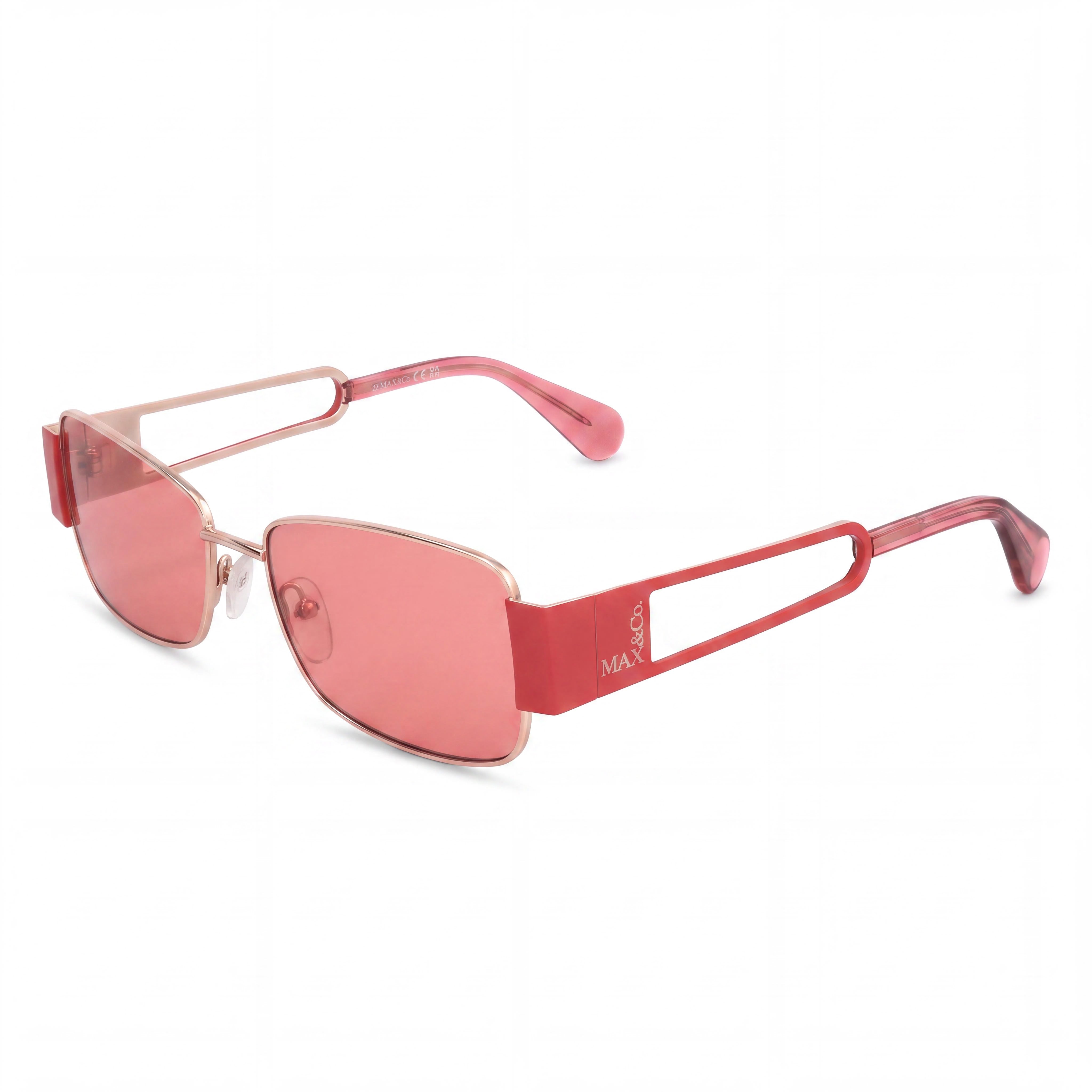 Max & Co. Modern Women's Metal Sunglasses with Shiny Rose Gold Frame and Bordeaux Lenses, 55mm Lens Width, Photo 1