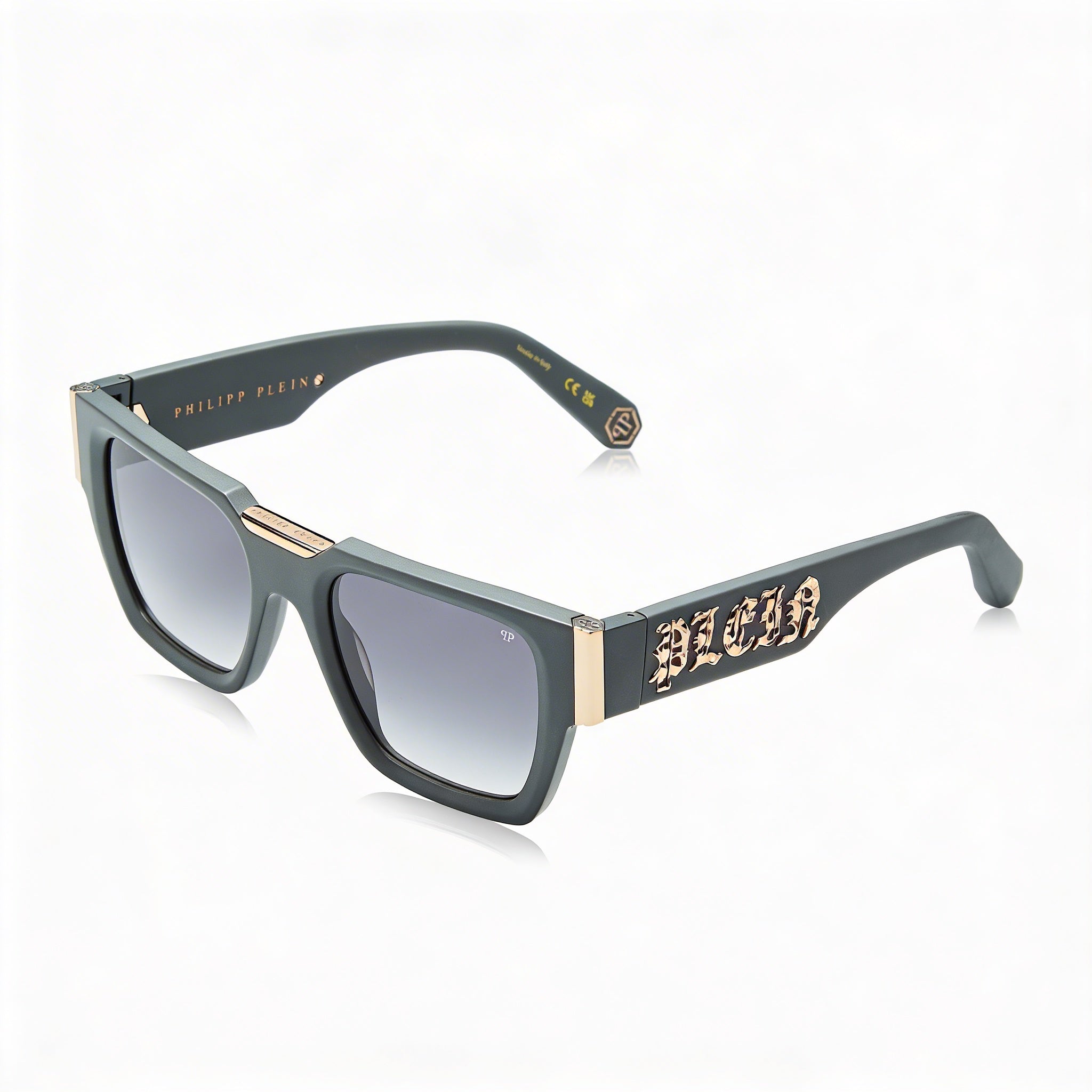 Philipp Plein Spp095m Men's Plastic Matte Grey UV Protected Sunglasses with Smoke Gradient Lenses 52mm