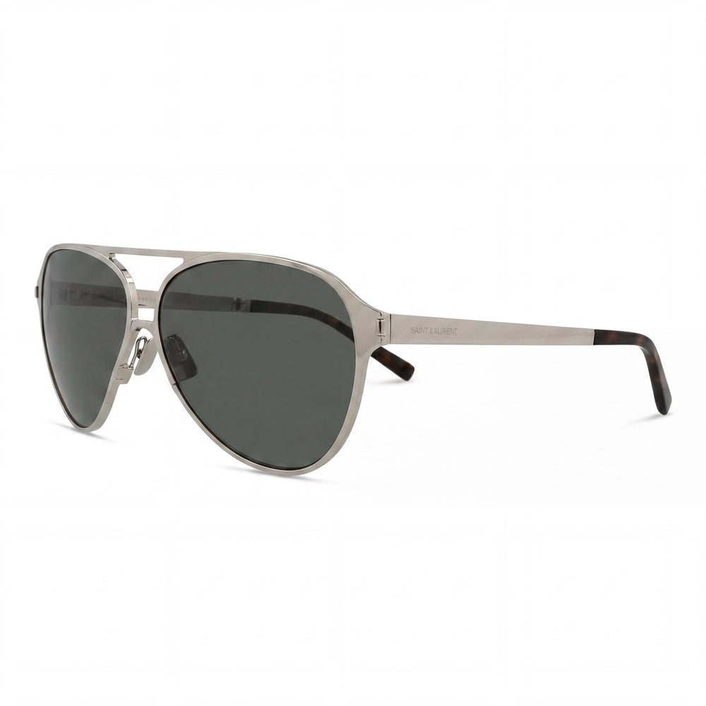 Gafas de sol clásicas unisex Yves Saint Laurent con montura gris plata, doble puente, lentes grises finas, protección UV, 62 mm