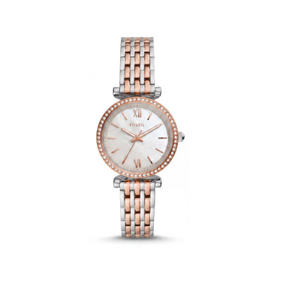 Fossil Women's Mini Carlie ES4649 White Dial Roman Numeral Stainless Steel Quartz Watch 28mm 30m Water Resistant