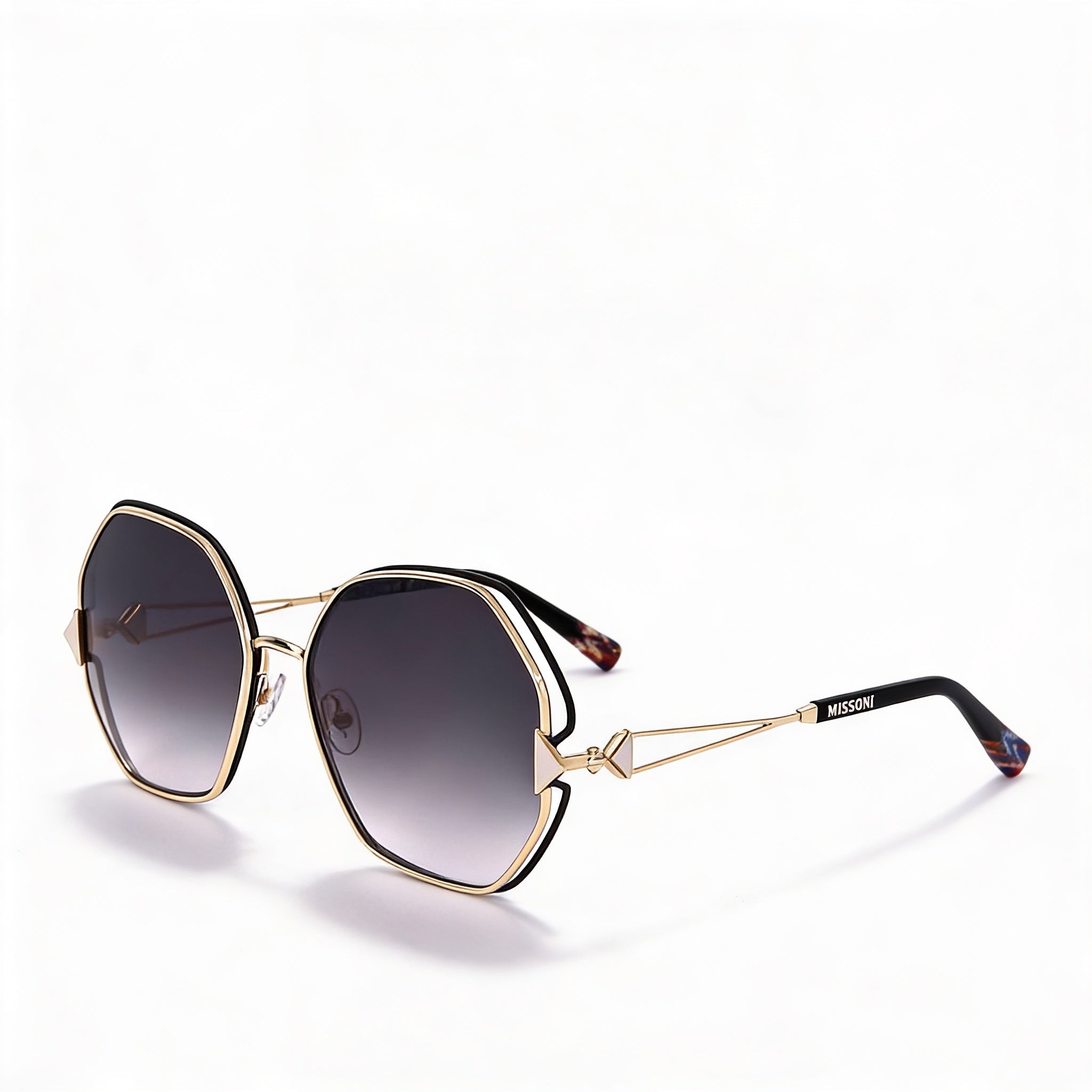 Gafas de sol modernas Missoni para mujer, de aleación de acero, con degradado dorado, negro y gris, 100 % protección UV, 59 mm, Photo 1