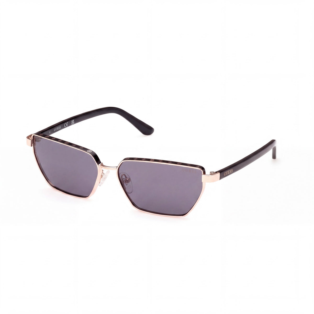 GUESS Women's Narrow Cat-eye Sunglasses, Rose Gold Metal Frame, Smoke Lenses, UV Protection (59mm), Photo 1