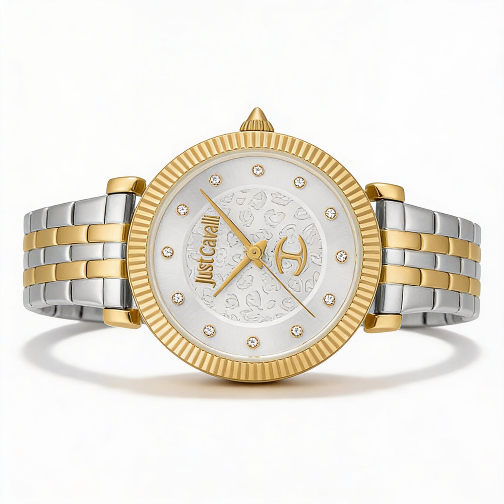 Just Cavalli JC1L266M0055 Unisex Watch with Grey Silver Dial, Yellow Gold Stainless Steel Strap, Shock Resistant Quartz
