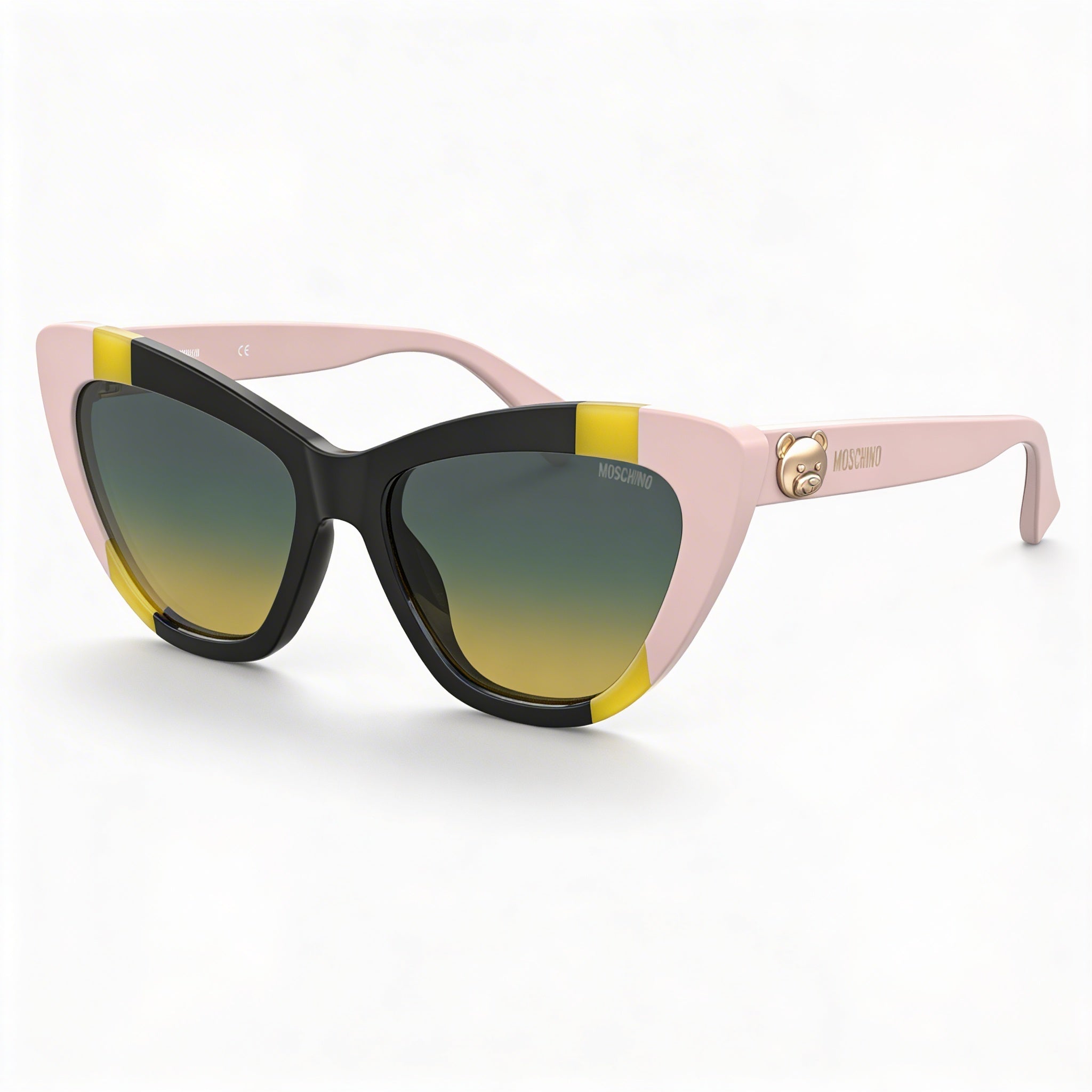 Moschino Mos122/S Women's Cat Eye Plastic Frame Sunglasses with 100% UV Protection, Black Yellow Frame, Grey Shaded Green Lenses 53mm, Photo 1