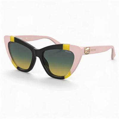 Moschino Mos122/S Women's Cat Eye Plastic Frame Sunglasses with 100% UV Protection, Black Yellow Frame, Grey Shaded Green Lenses 53mm