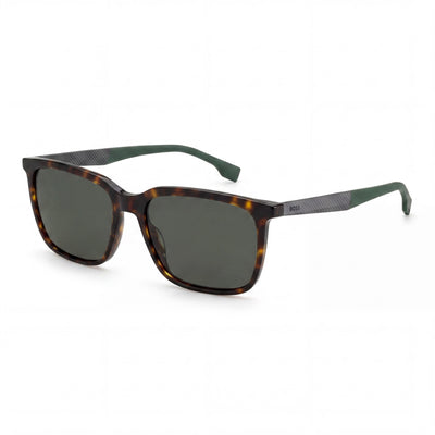 Hugo Boss Tech & Innovation Men’s Carbon Fibre Rectangular Havana Green Grey Antireflex 57mm Sunglasses