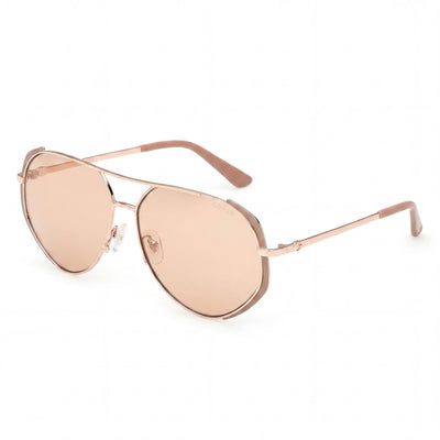 GUESS Gu00219 Gafas de sol unisex con protección UV, acetato beige mate / oro rosa brillante, lentes marrones, 59 mm