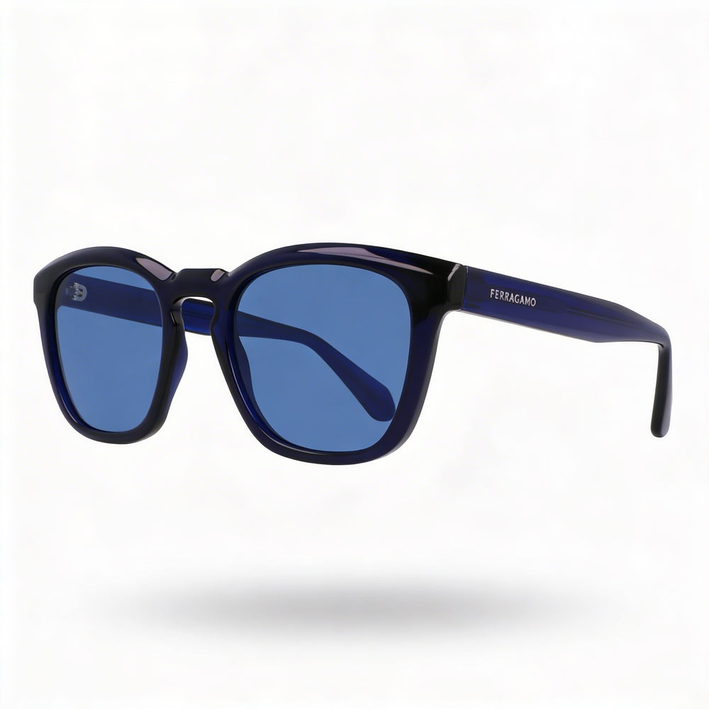 Gafas de sol rectangulares Ferragamo para hombre, modelo Sf2040se, montura de titanio azul transparente, protección UV 400, medida 50-21-145