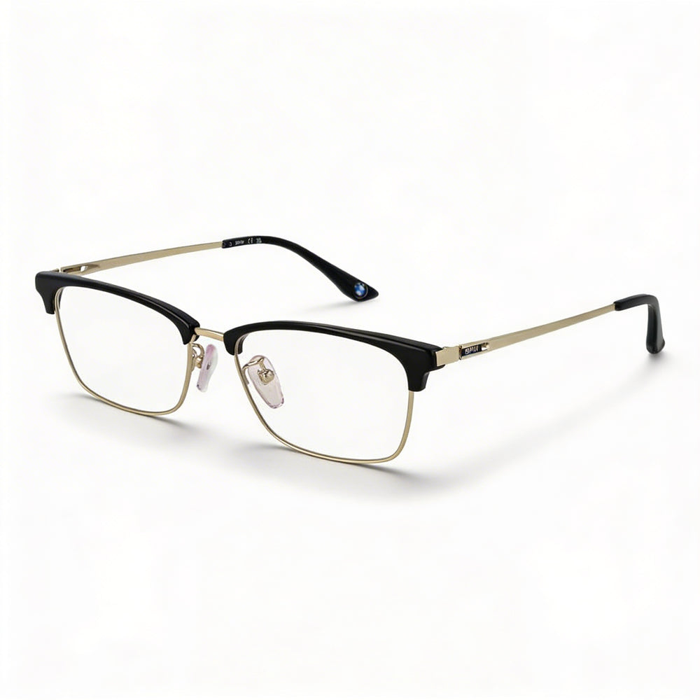 Gafas BMW de hombre 5074 negras de titanio estilo "browline" con lentes de demostración transparentes, aptas para prescripción, 54-17-145mm