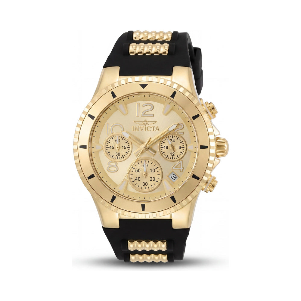 Invicta BLU 36909 Reloj Cronógrafo de Cuarzo para Mujer, Caja de Acero Inoxidable, Esfera Dorada, 39 mm