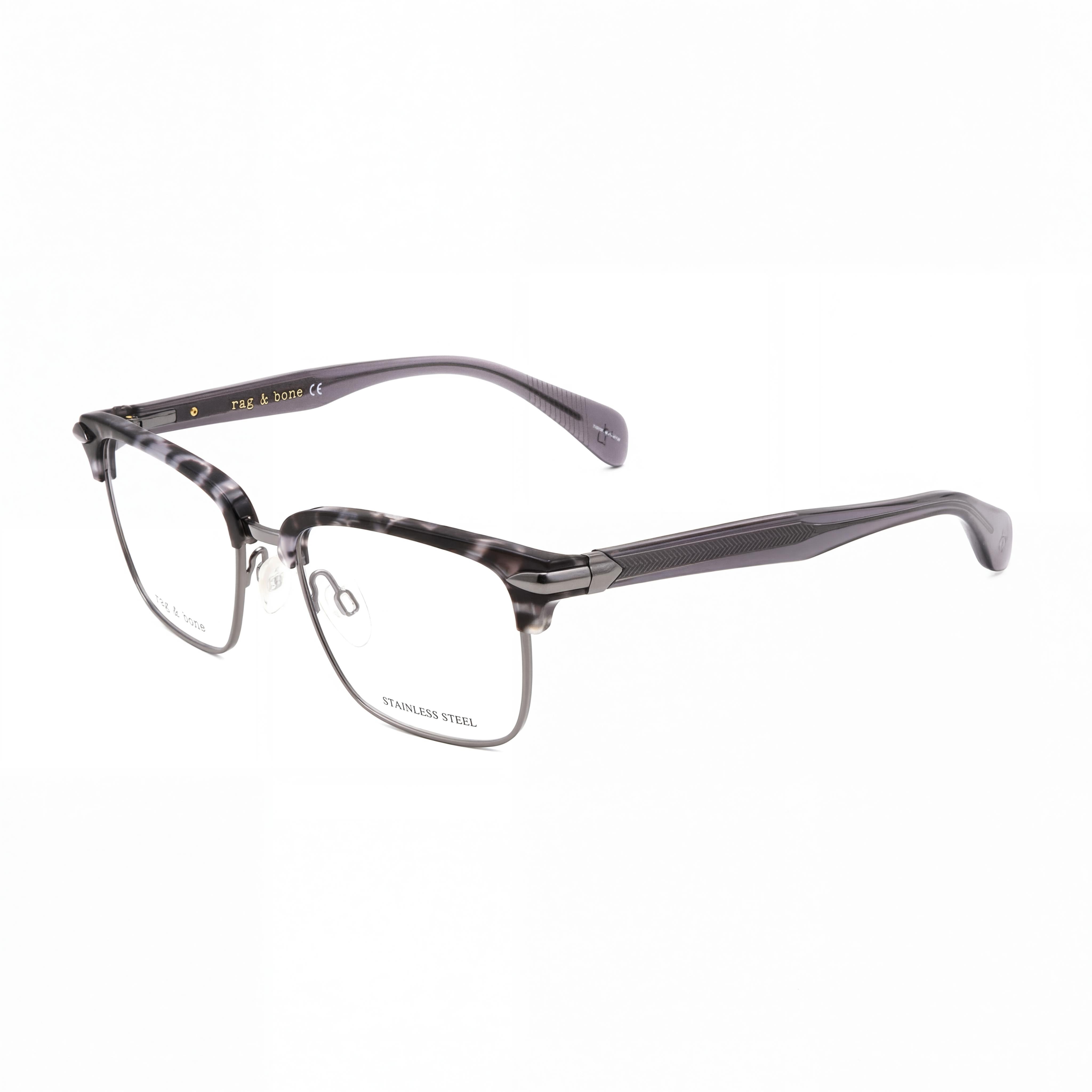 rag & bone Casual Men's Metal Frame Black Grey Havana Eyewear with Transparent Lenses 51-18-140, Photo 1