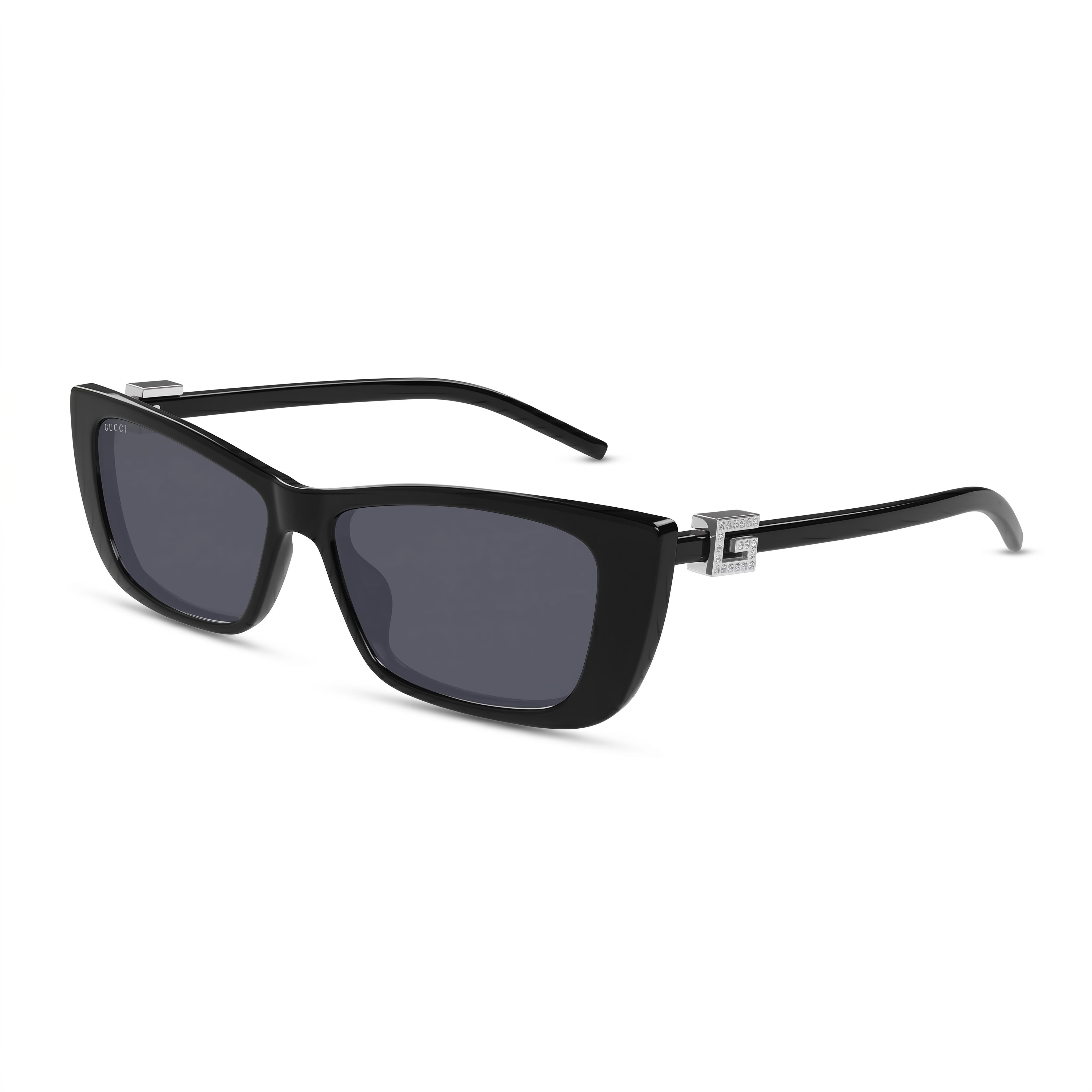 Gucci Modern Unisex Rectangular Cat-Eye Acetate UV Protection Sunglasses Black Grey Brown 53mm, Photo 1